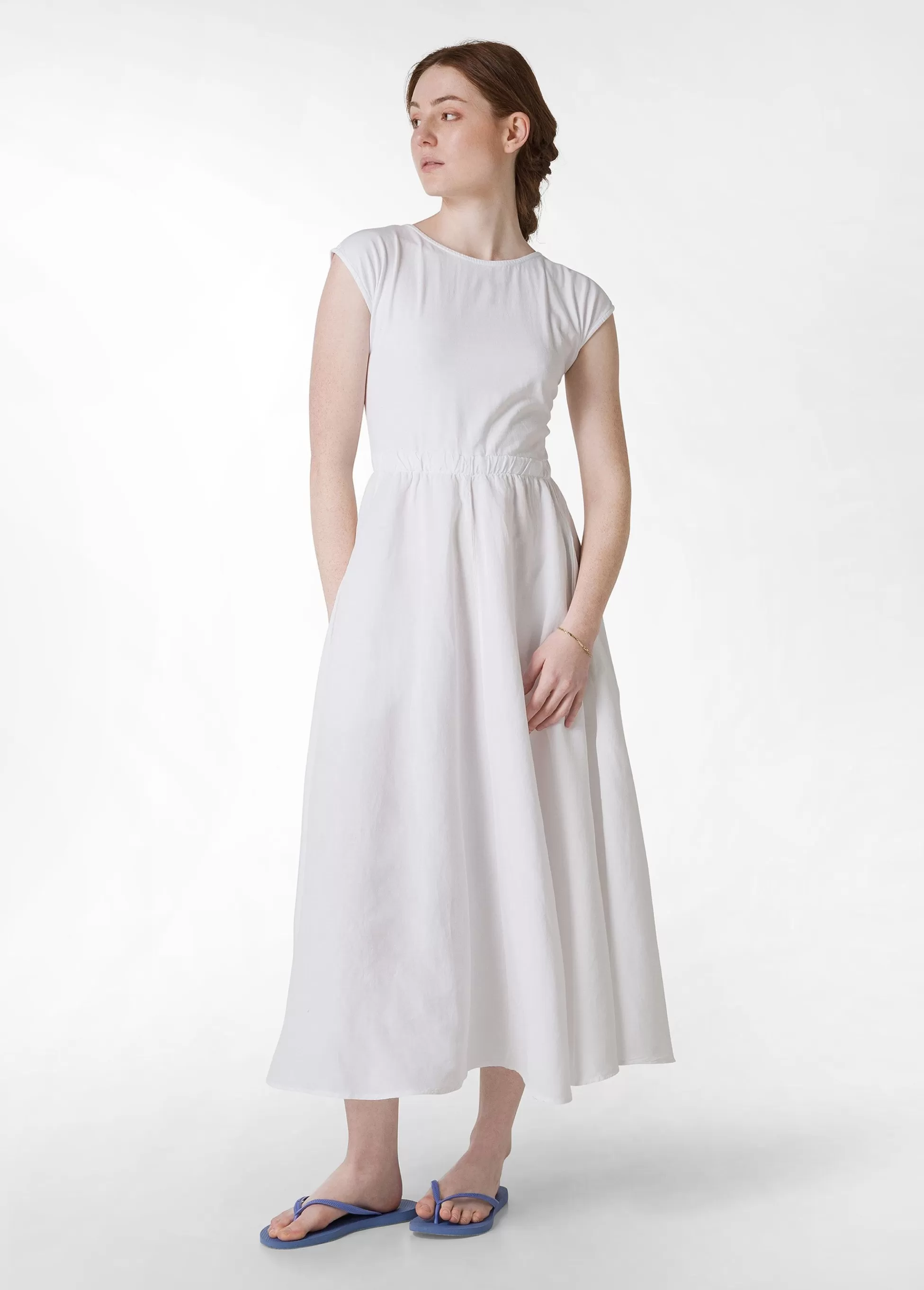 Donna DEHA Vestiti, Gonne E Tute*Abito Lungo Jersey E Lino Bianco