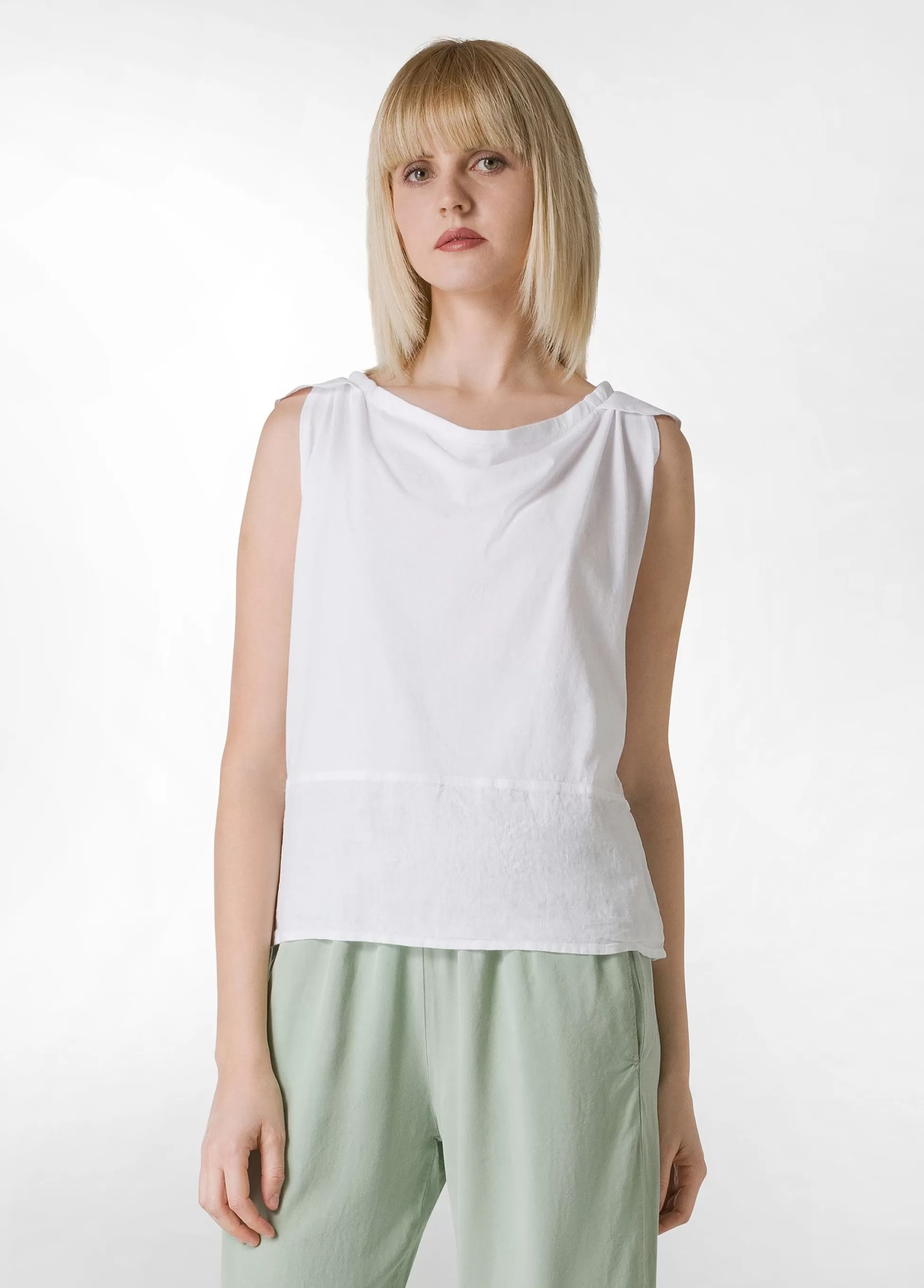Donna DEHA Top & T-Shirts*Blusa Con Inserto In Lino Bianco