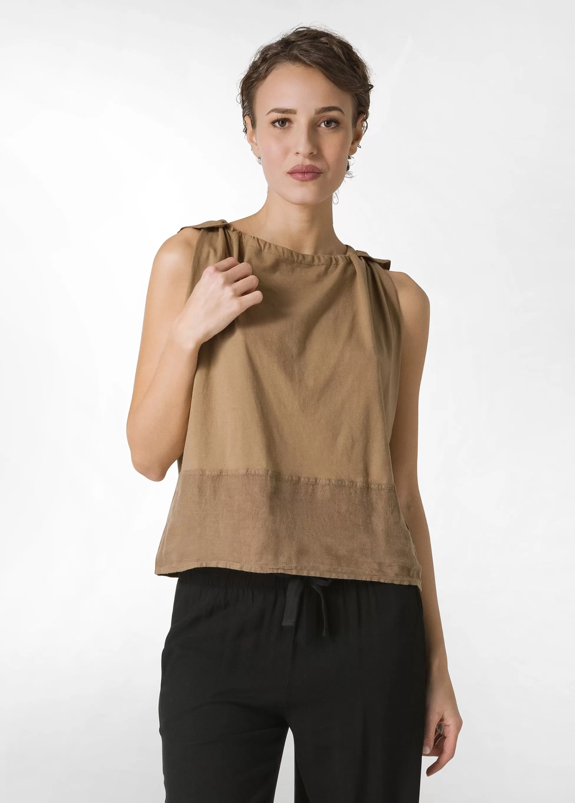 Donna DEHA Top & T-Shirts*Blusa Con Inserto In Lino Marrone