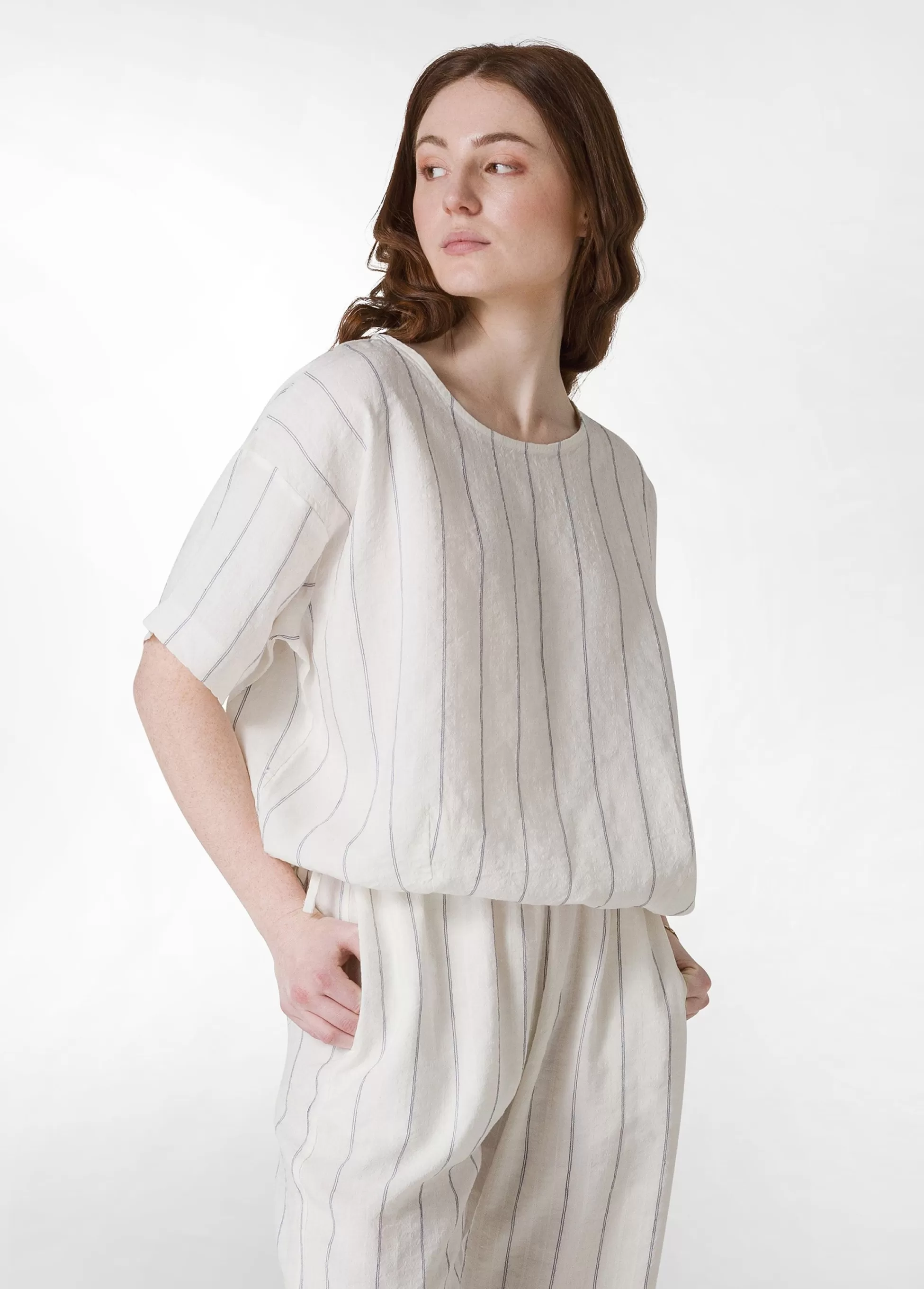 Donna DEHA Camicie & Bluse*Blusa In Lino Gessato Bianco