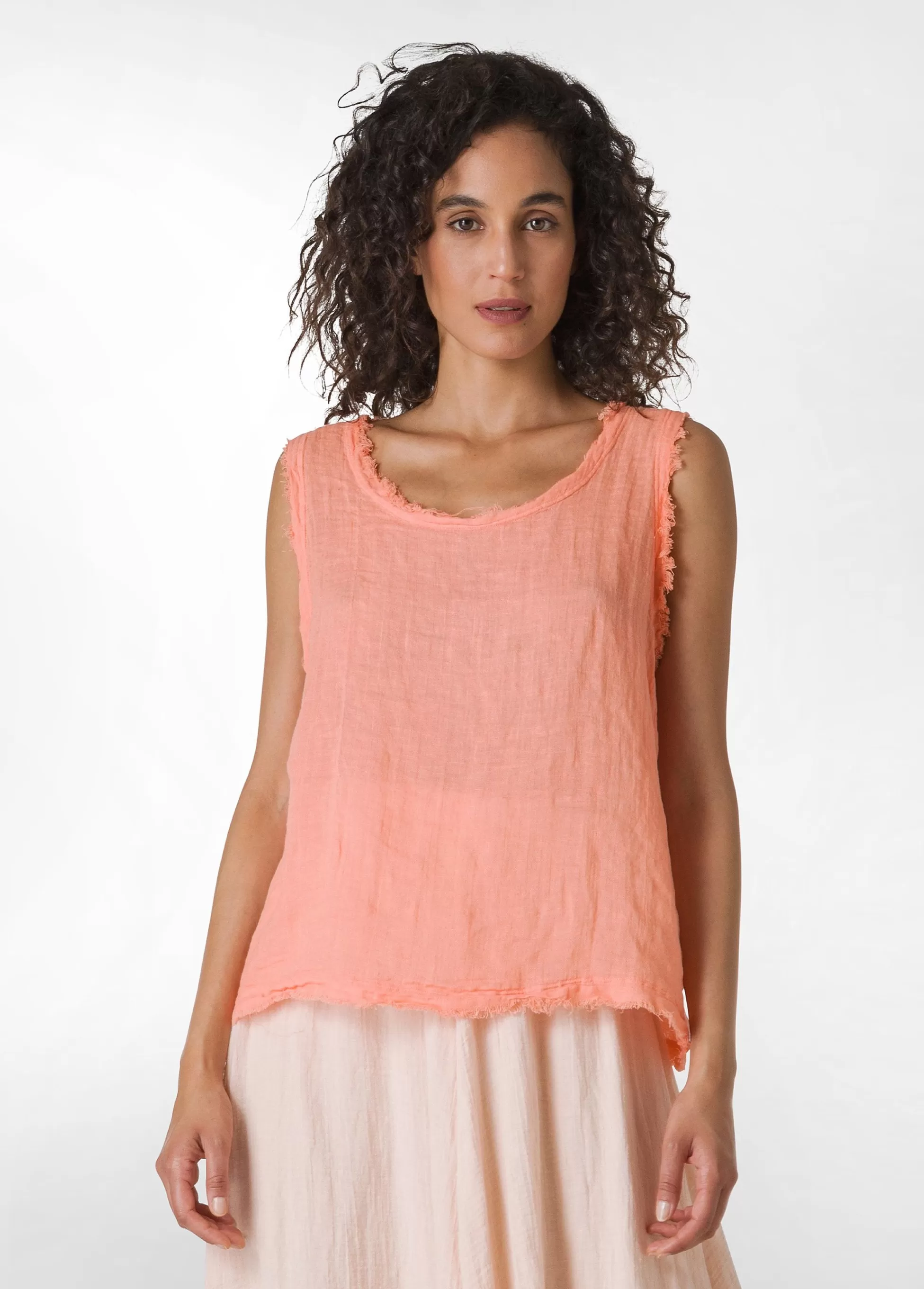 Donna DEHA Top & T-Shirts*Canotta Sfrangiata In Lino Arancio