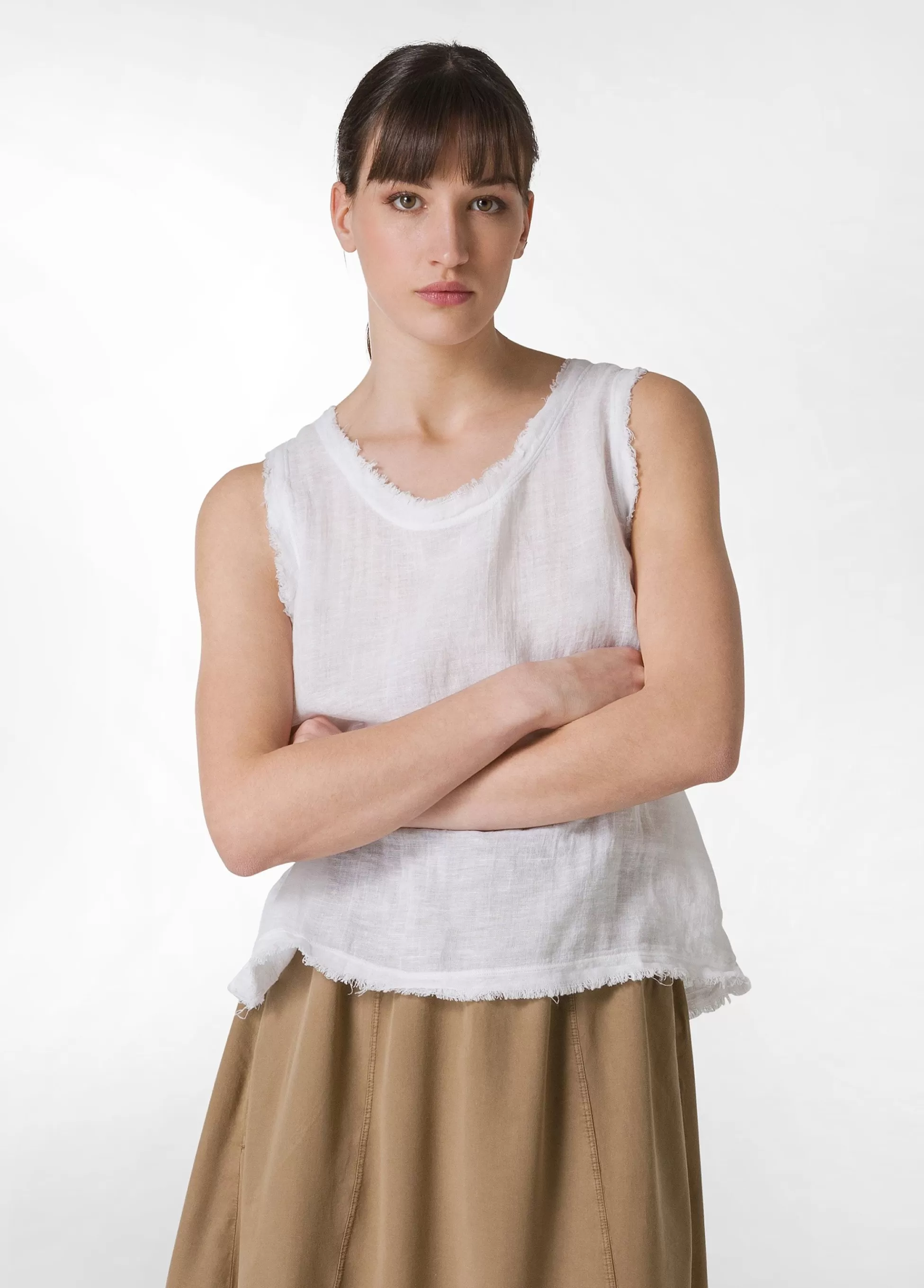 Donna DEHA Top & T-Shirts*Canotta Sfrangiata In Lino Bianco