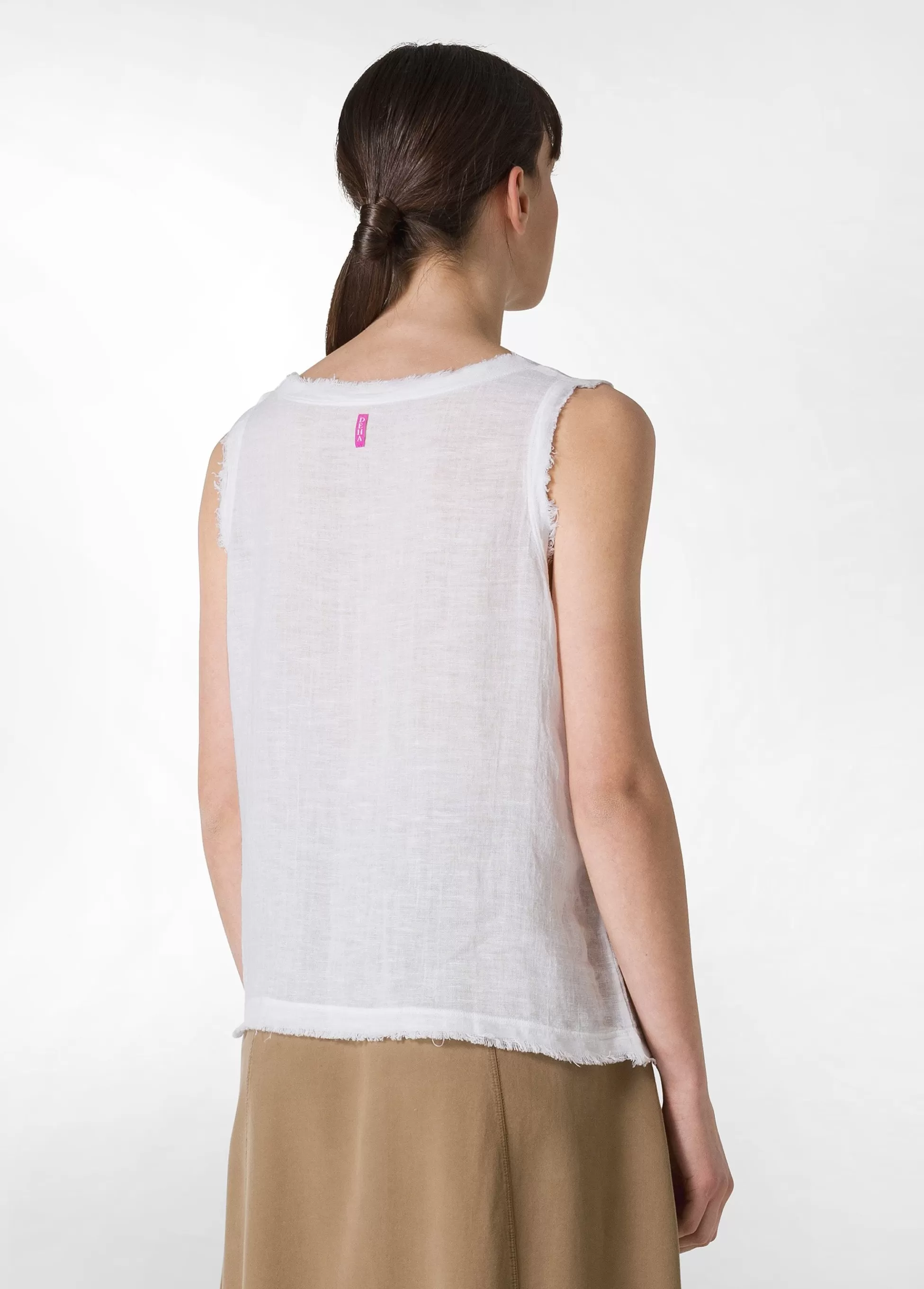 Donna DEHA Top & T-Shirts*Canotta Sfrangiata In Lino Bianco