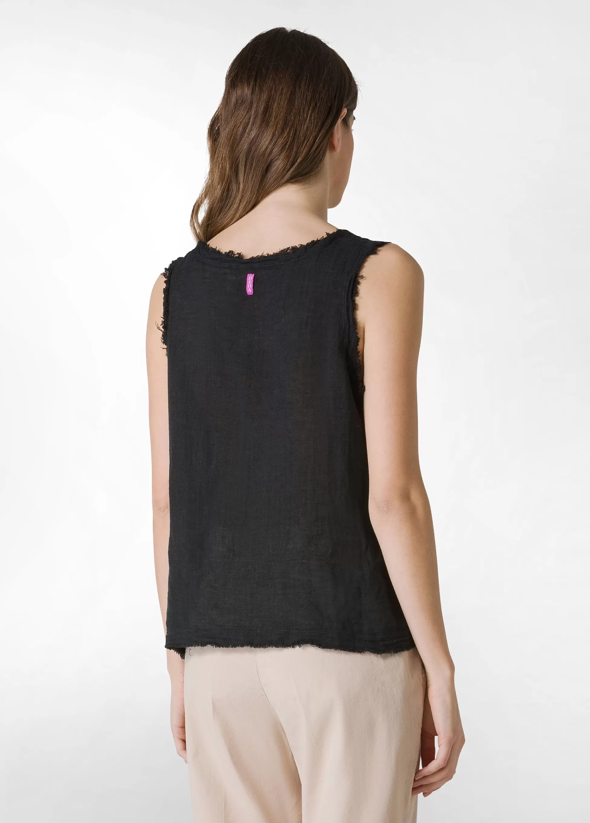 Donna DEHA Top & T-Shirts*Canotta Sfrangiata In Lino Nero