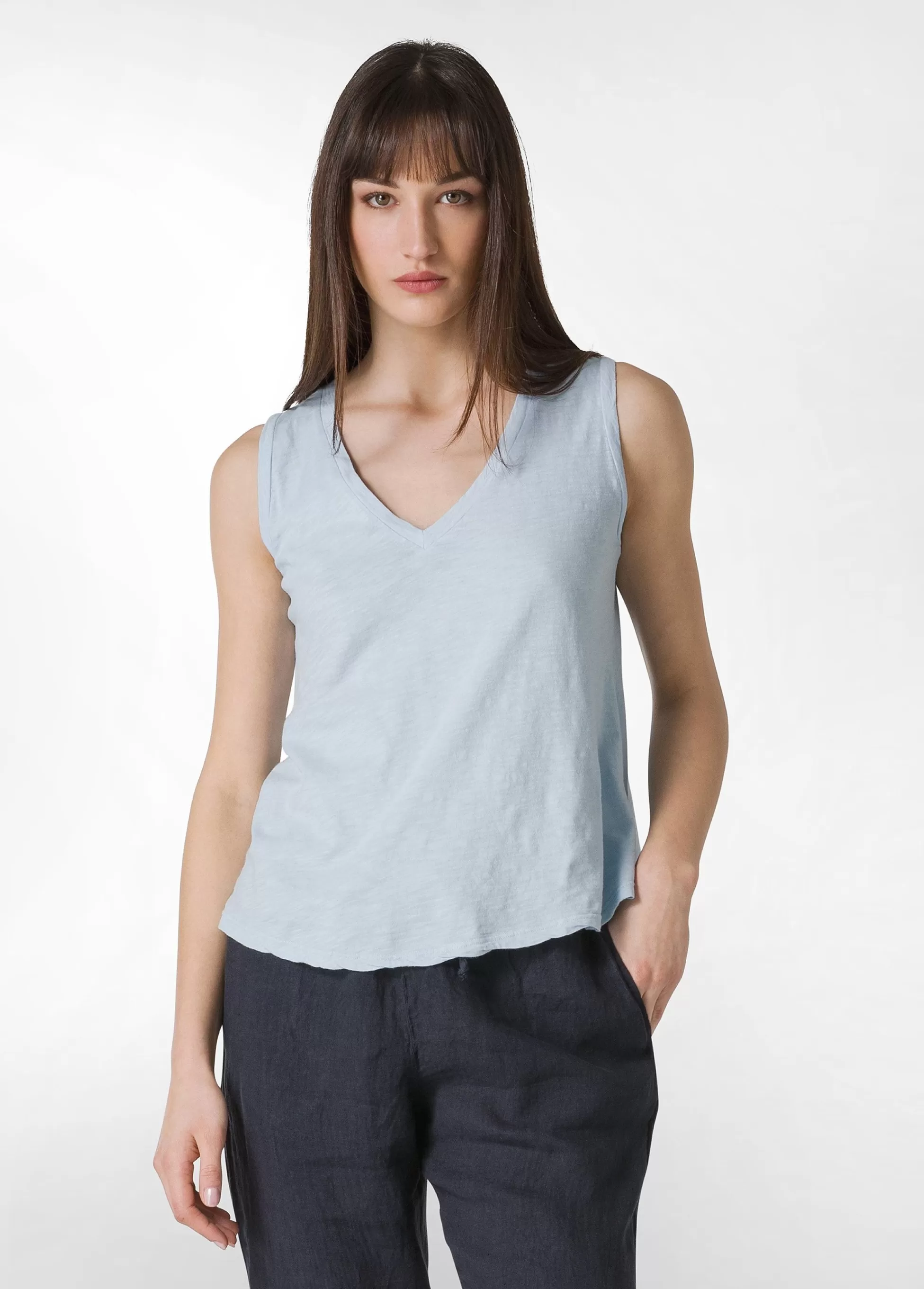 Donna DEHA Top & T-Shirts*Canotta Svasata In Jersey Fiammato Blu