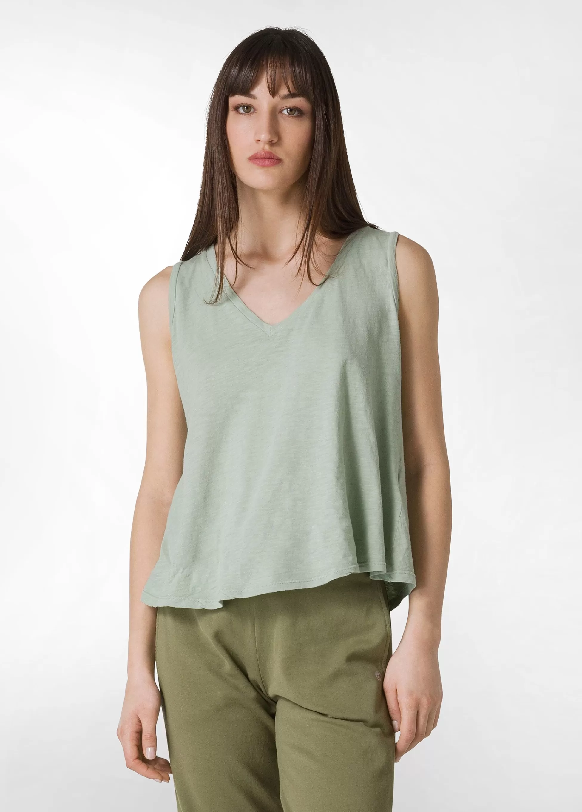 Donna DEHA Top & T-Shirts*Canotta Svasata In Jersey Fiammato Verde