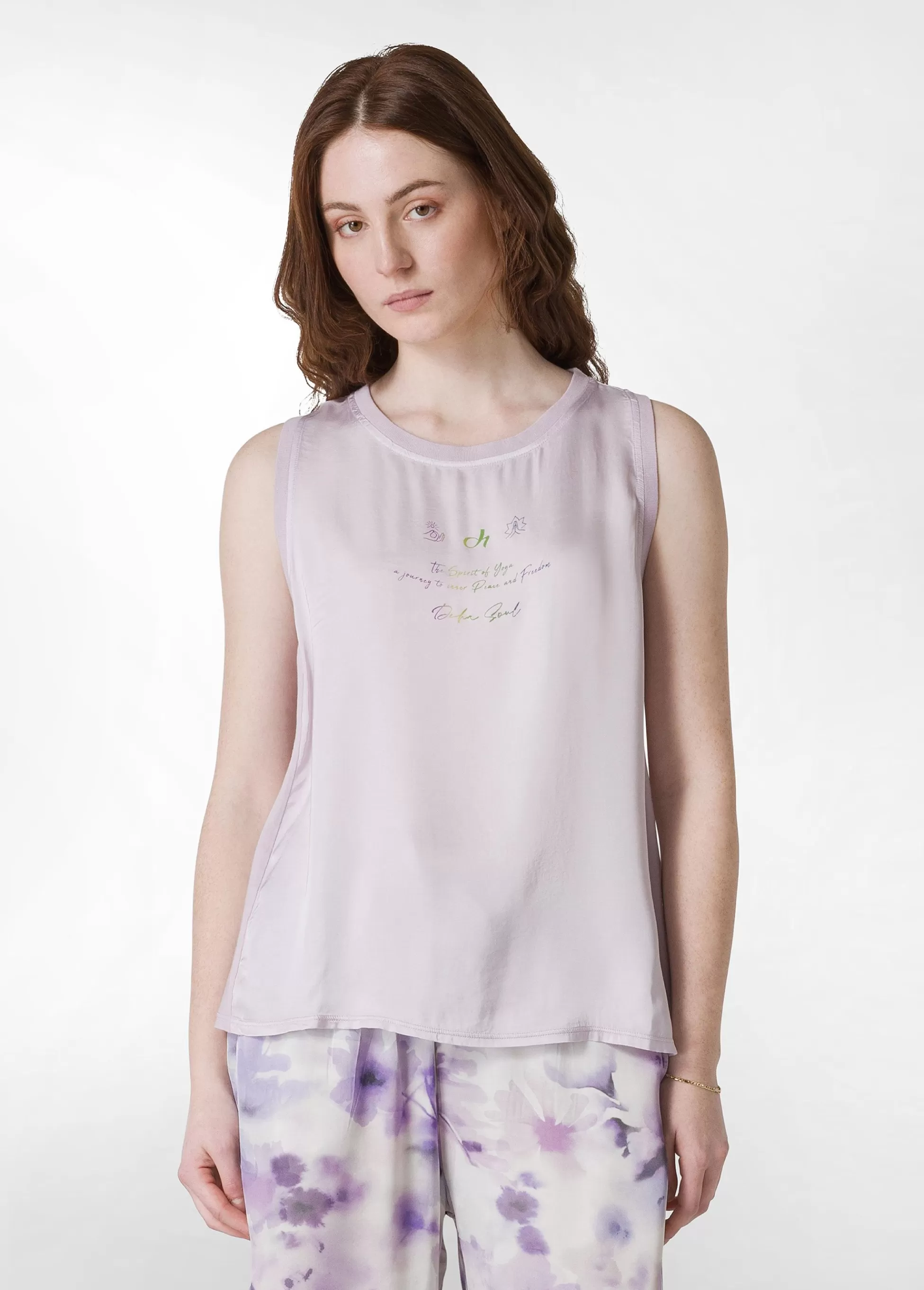 Donna DEHA Top & T-Shirts*Canotta Yoga In Raso Con Grafica Viola