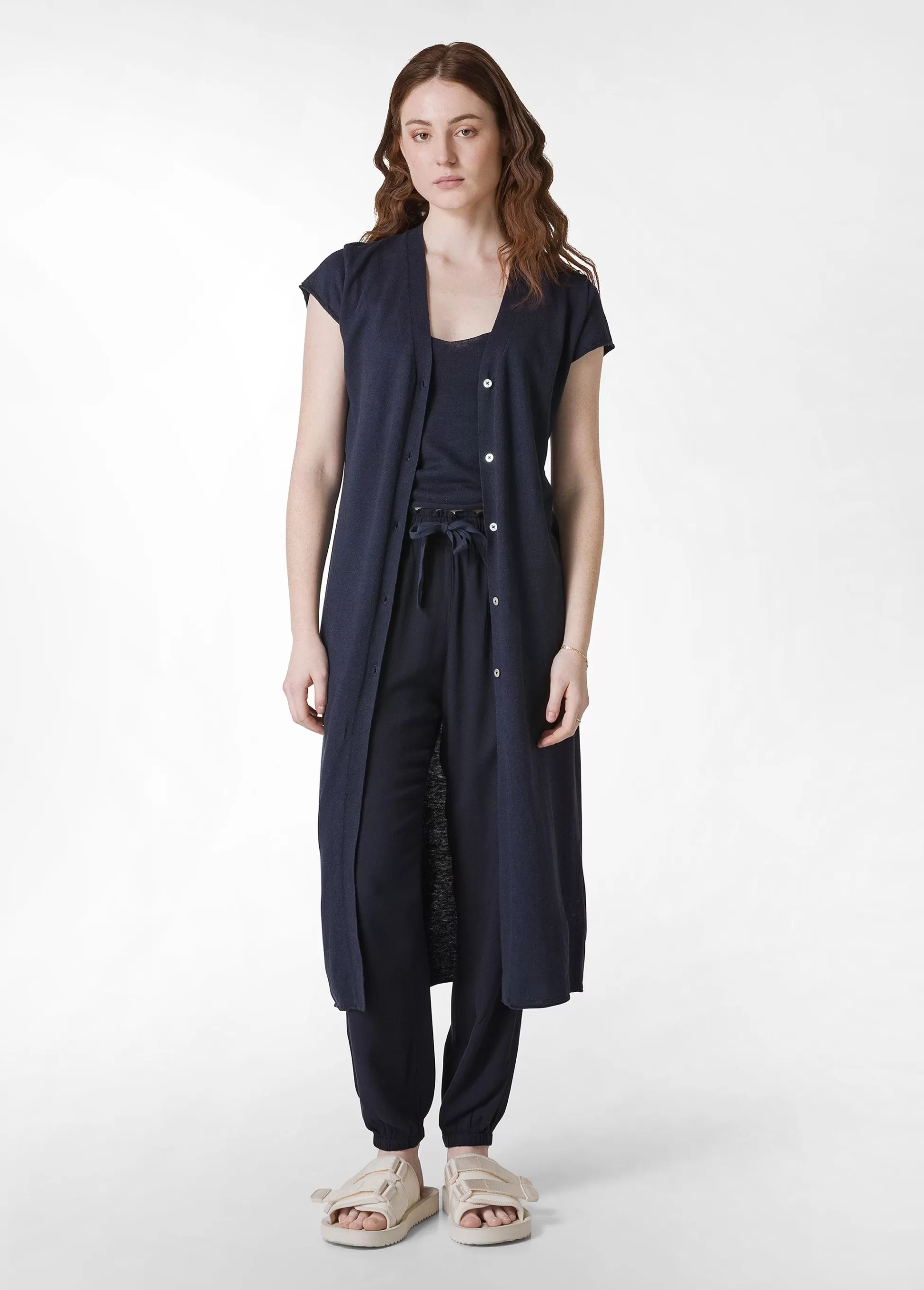 Donna DEHA Felpe & Maglieria*Cardigan In Maglia Misto Lino Lungo Blu