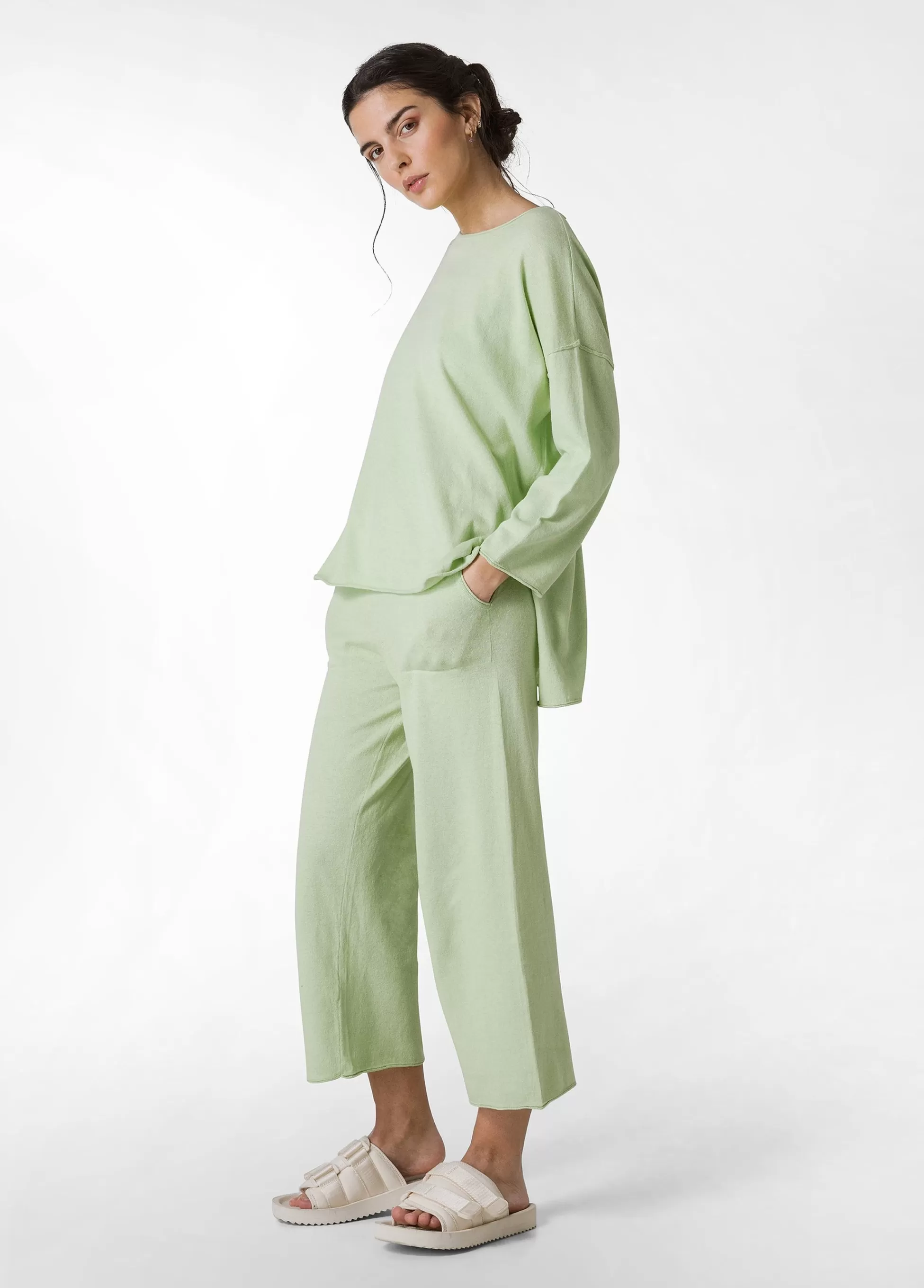 Donna DEHA Comfort Set*Completo Ampio In Lino Verde Mela