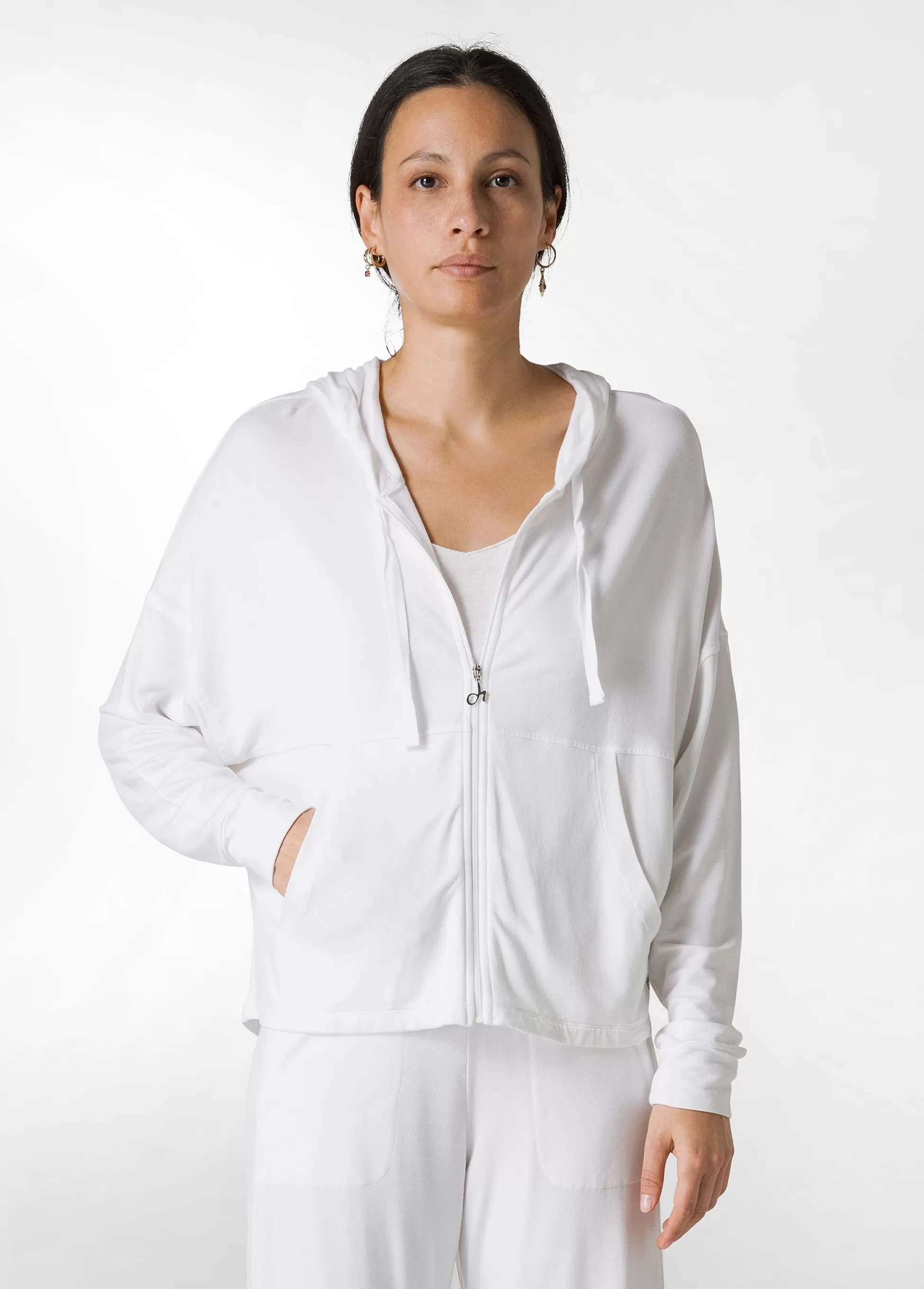 Donna DEHA Felpe & Maglieria*Felpa Comfort Di Viscosa Zip E Cappuccio Bianco