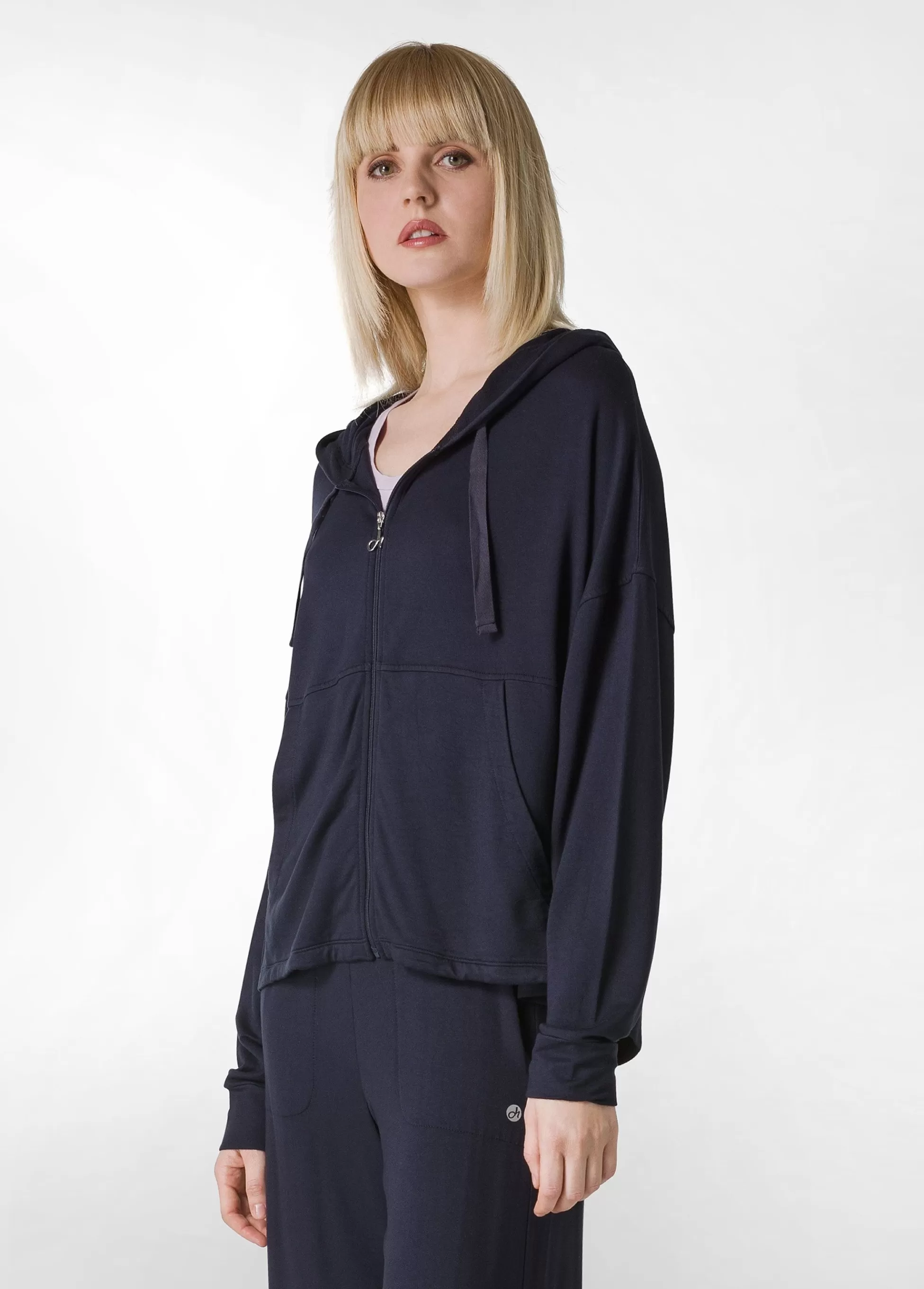 Donna DEHA Felpe & Maglieria*Felpa Comfort Di Viscosa Zip E Cappuccio Blu