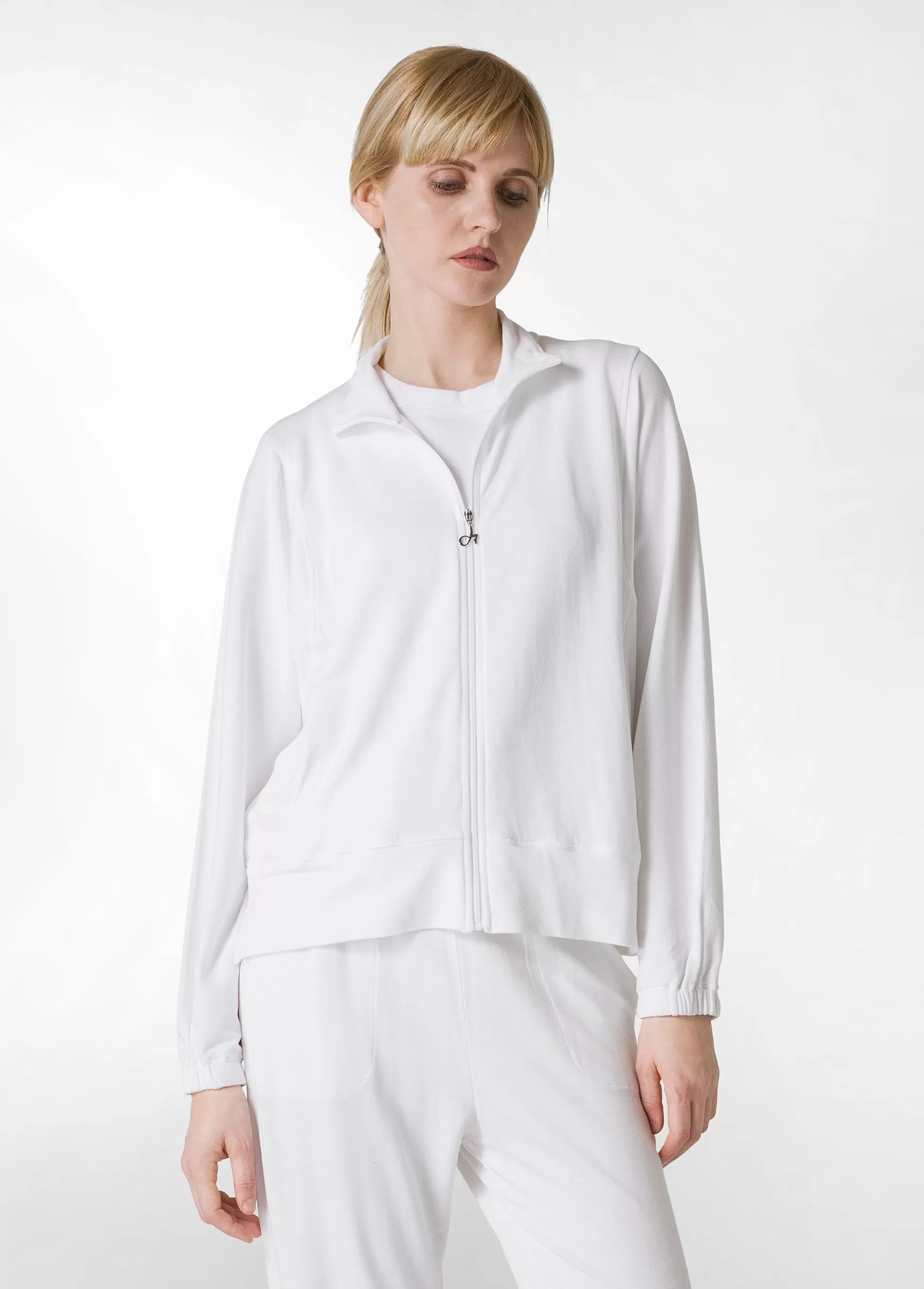 Donna DEHA Felpe & Maglieria*Felpa Leggera Misto Viscosa Con Zip Bianco