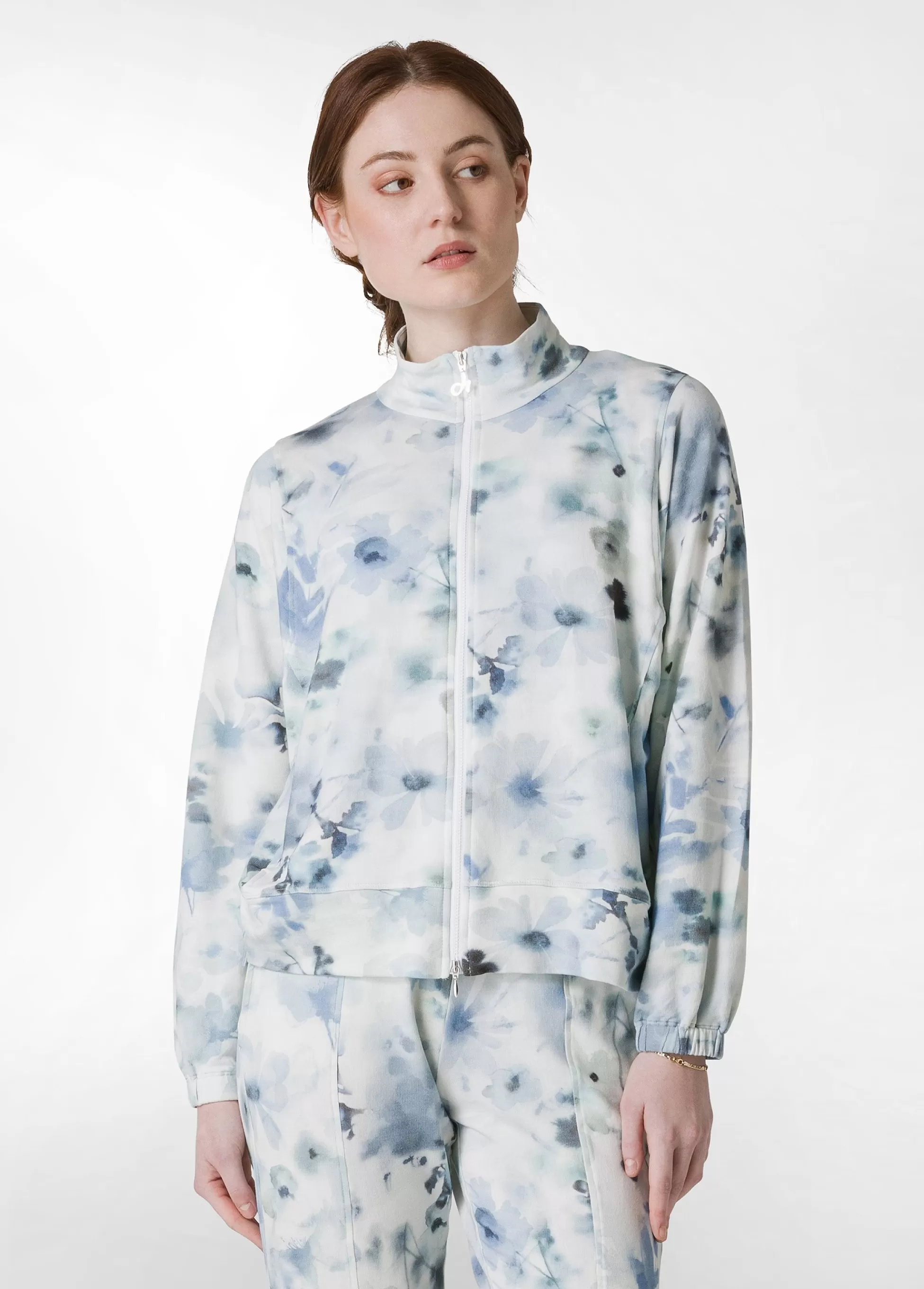 Donna DEHA Felpe & Maglieria*Felpa Leggera Misto Viscosa Stampata Con Zip Blu