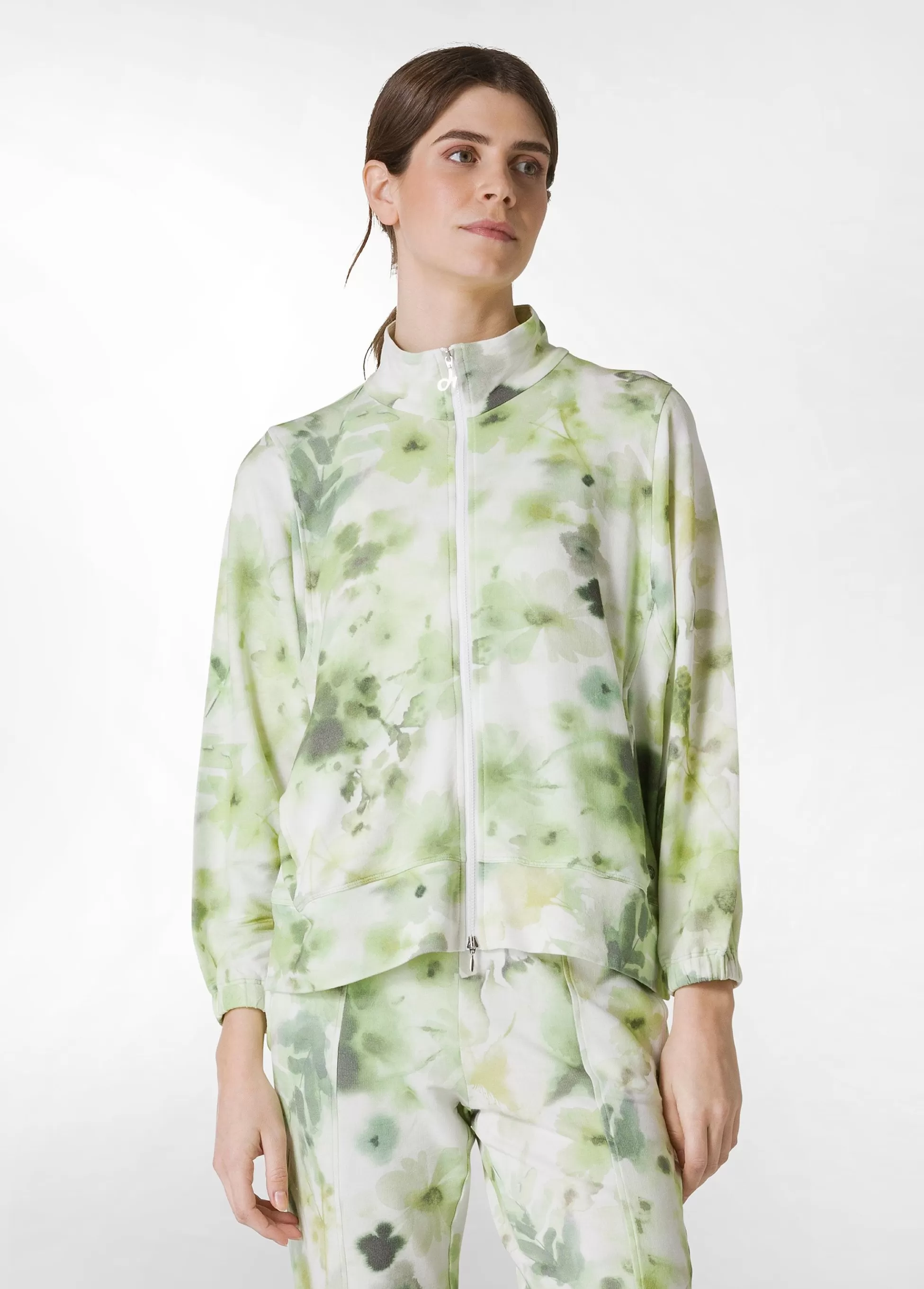 Donna DEHA Felpe & Maglieria*Felpa Leggera Misto Viscosa Stampata Con Zip Verde