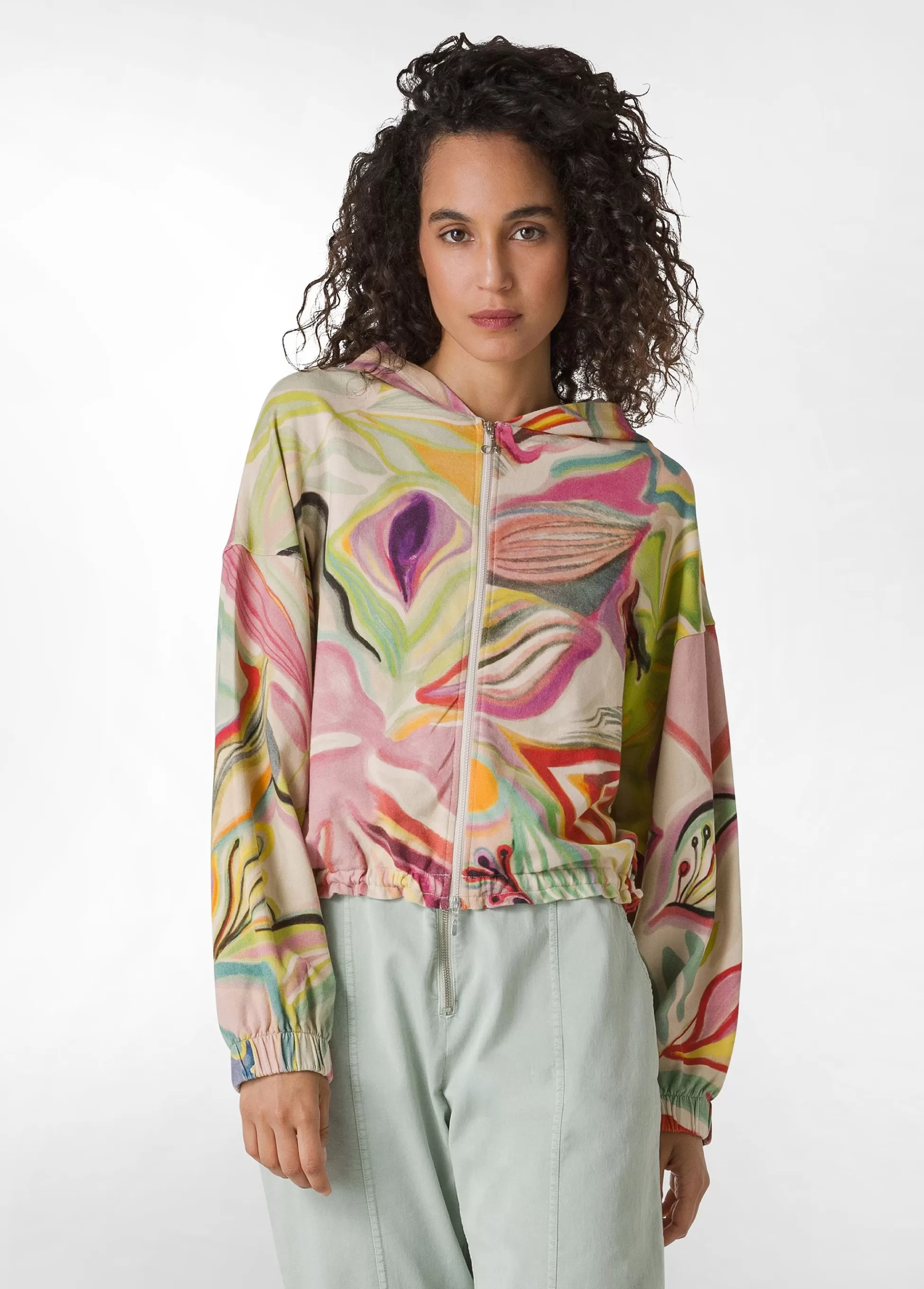 Donna DEHA Felpe & Maglieria*Felpa Organica Flower Power Cappuccio E Zip Verde