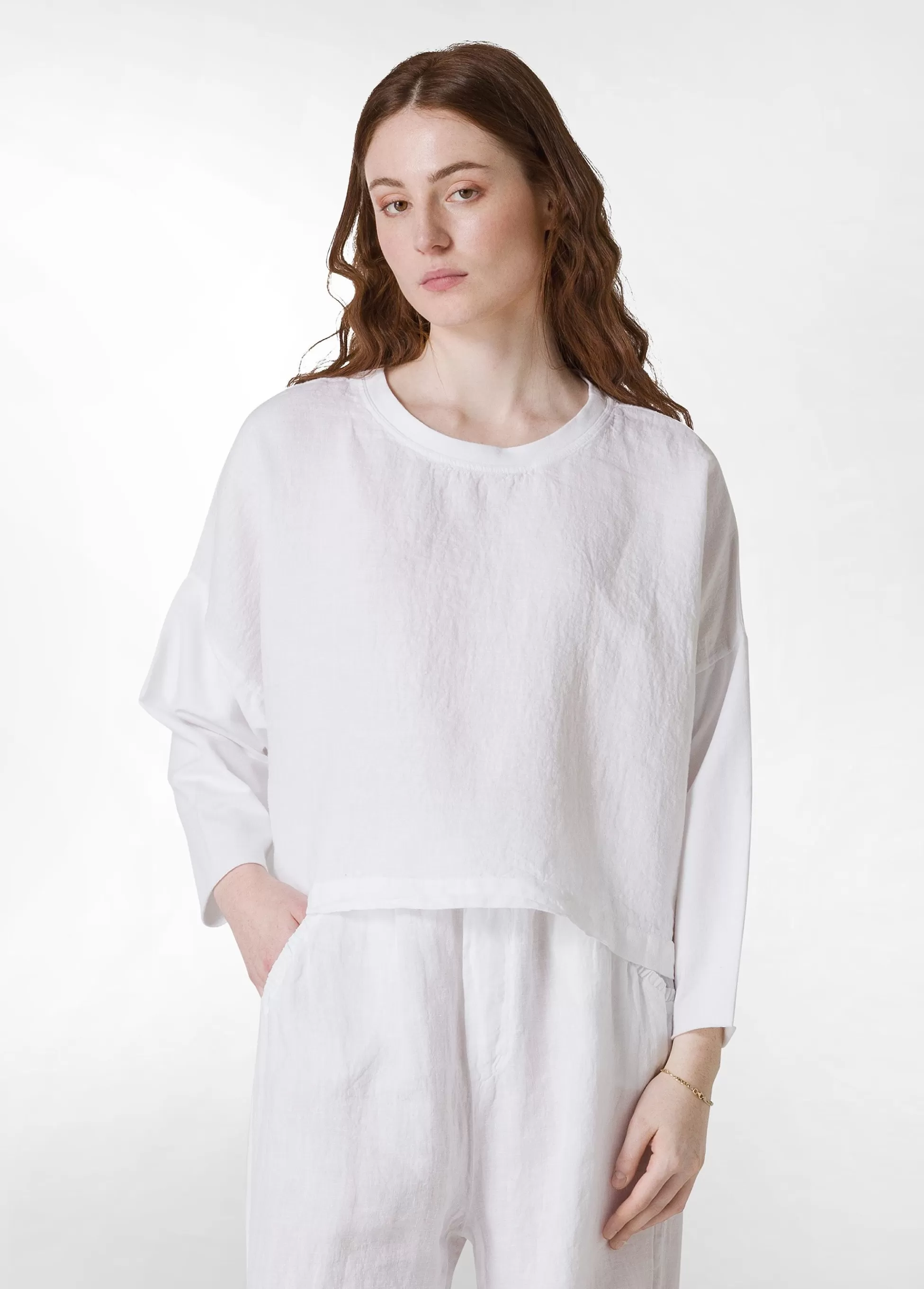 Donna DEHA Felpe & Maglieria*Girocollo In Lino Con Maniche In Felpa Bianco
