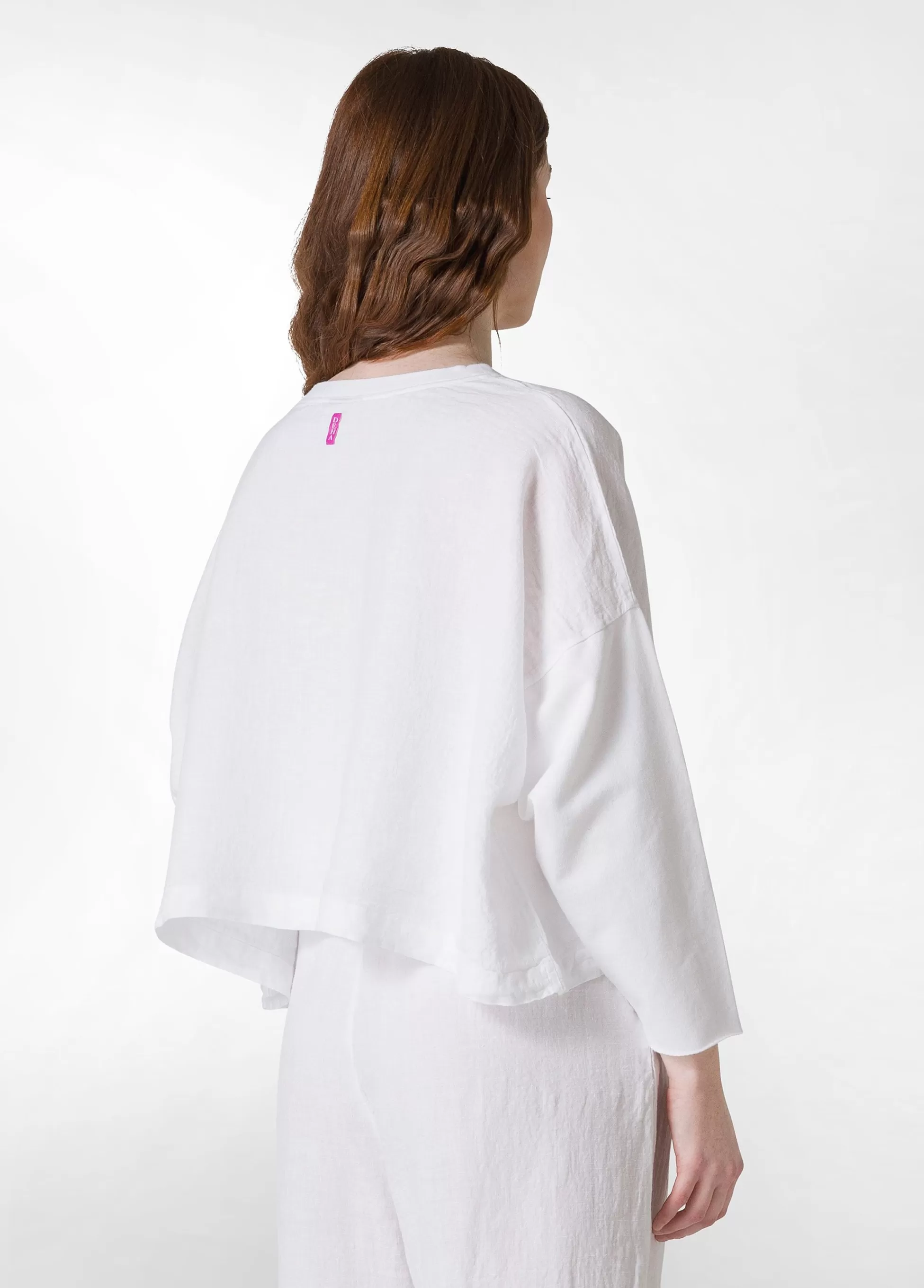 Donna DEHA Felpe & Maglieria*Girocollo In Lino Con Maniche In Felpa Bianco