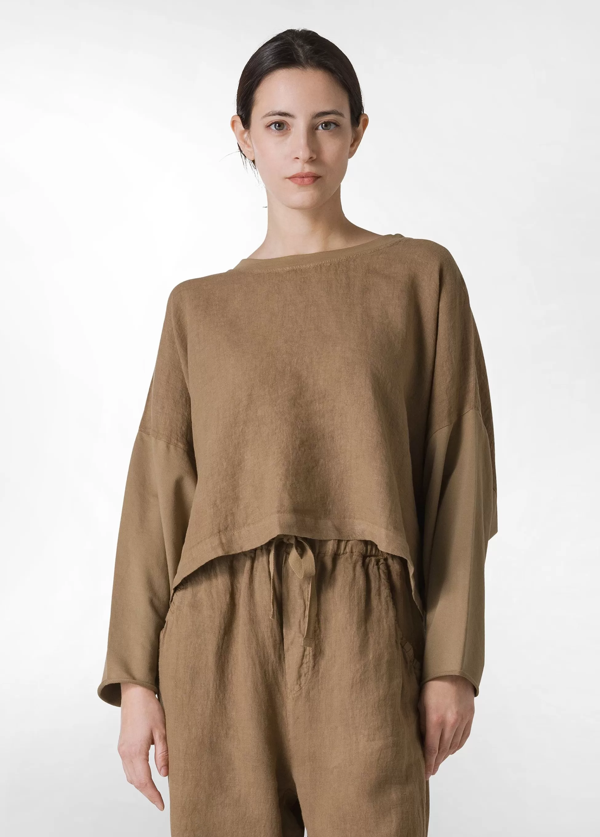 Donna DEHA Felpe & Maglieria*Girocollo In Lino Con Maniche In Felpa Marrone