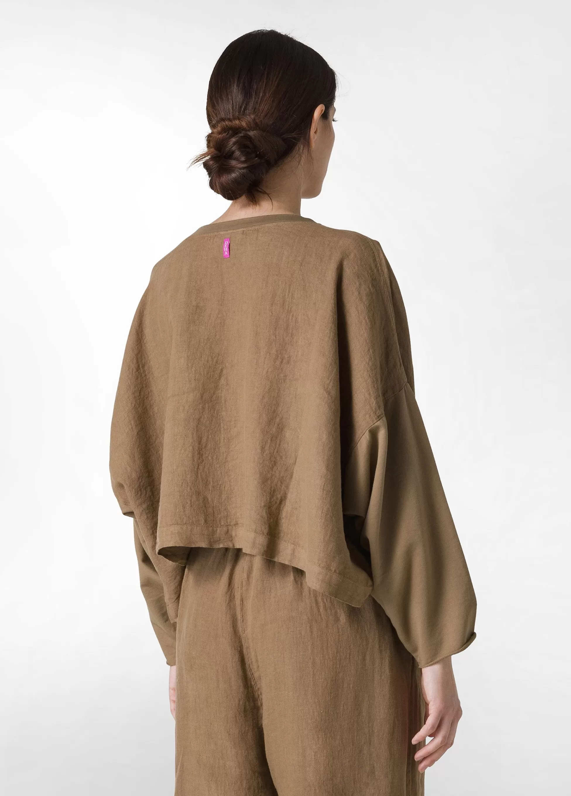 Donna DEHA Felpe & Maglieria*Girocollo In Lino Con Maniche In Felpa Marrone