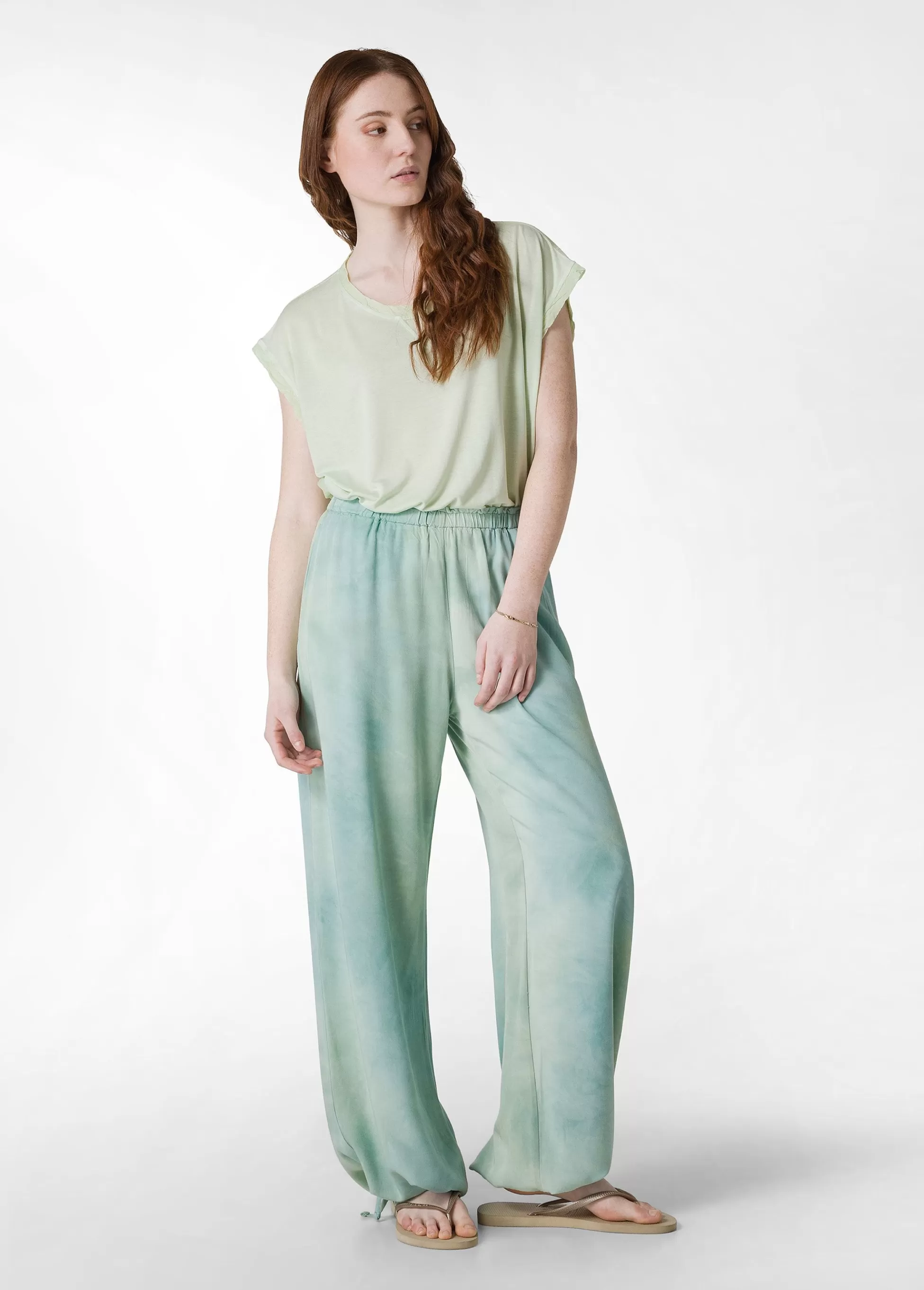 Donna DEHA Pantaloni*Panta Palazzo In Twill Effetto Batik Verde