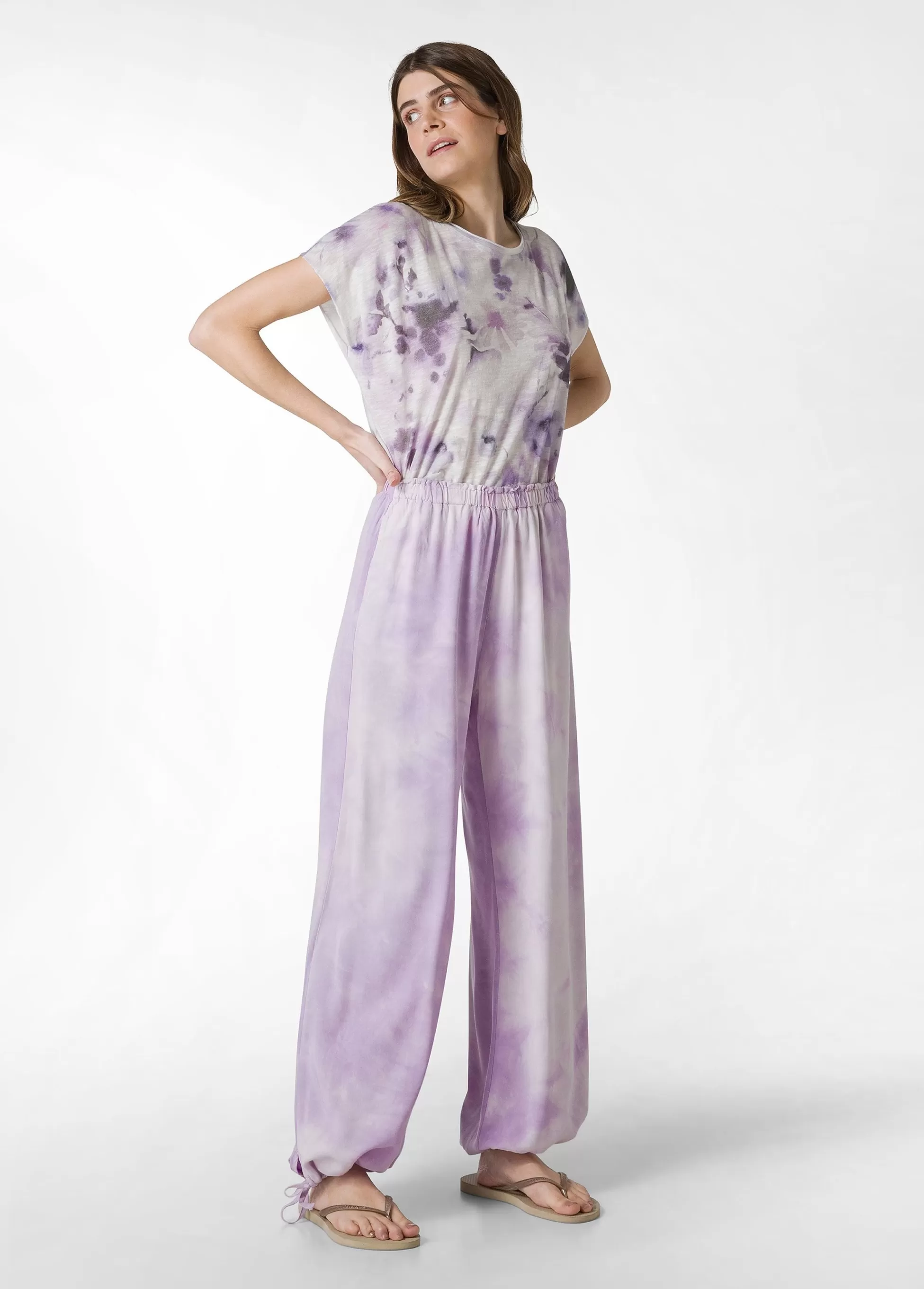 Donna DEHA Pantaloni*Panta Palazzo In Twill Effetto Batik Viola