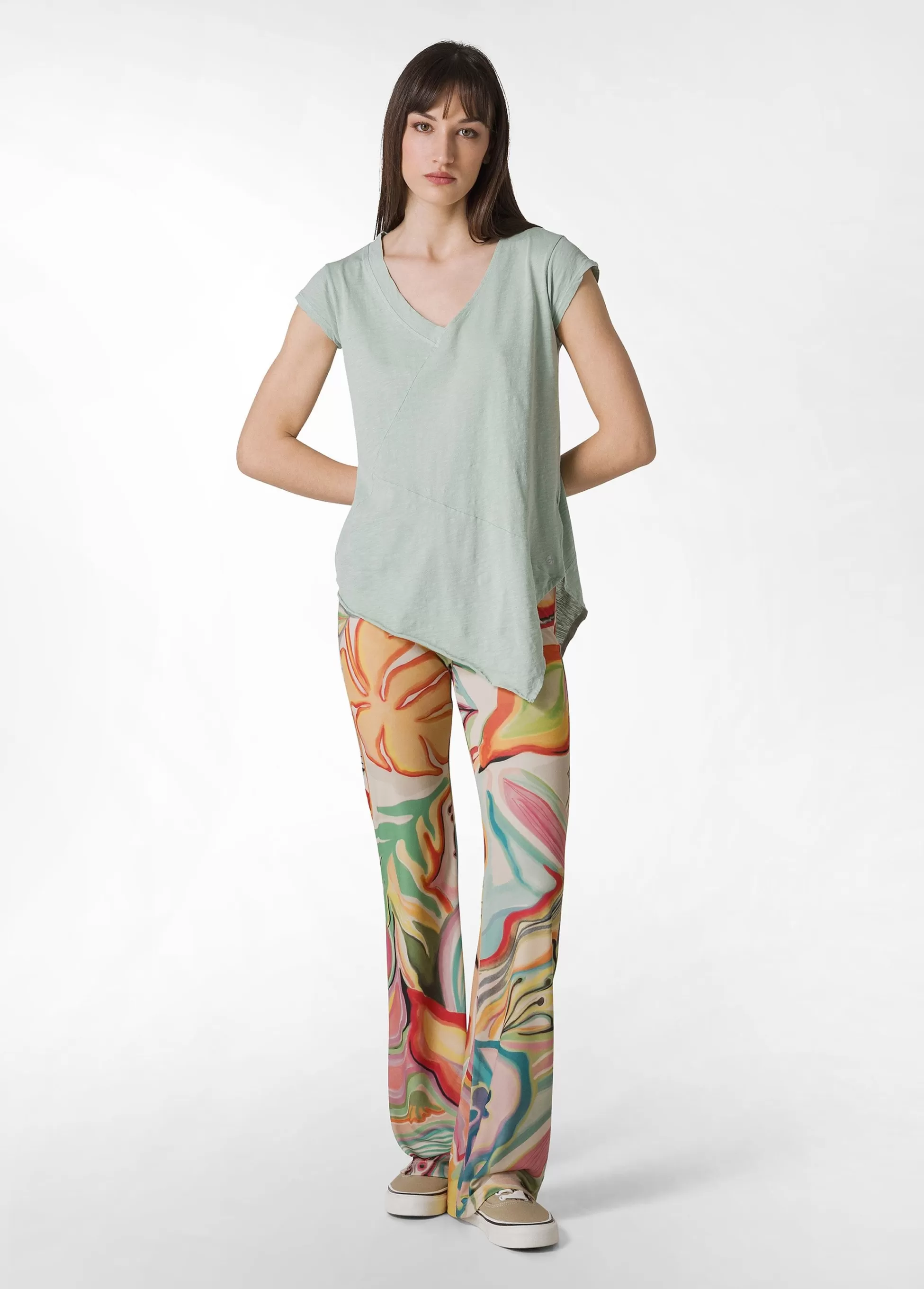 Donna DEHA Pantaloni*Pantalone A Zampa Stampato Vita Alta Verde