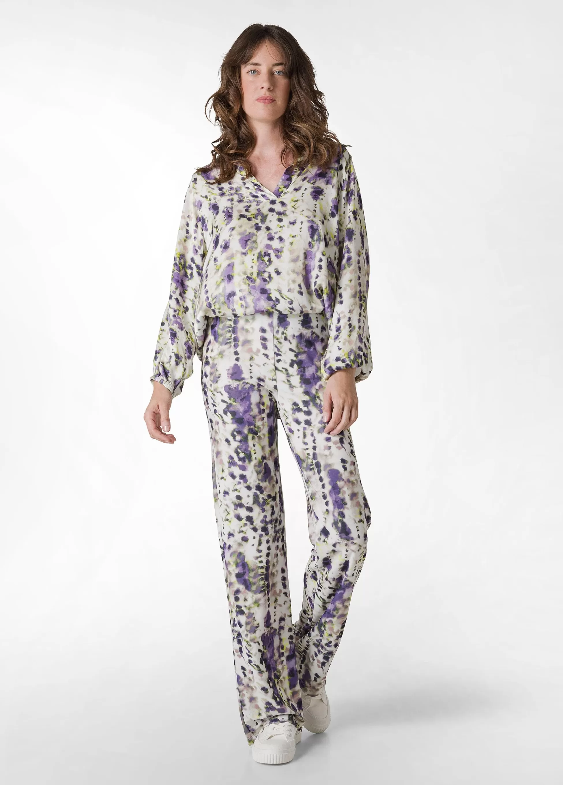 Donna DEHA Pantaloni*Pantalone A Zampa Stampato Vita Alta Viola
