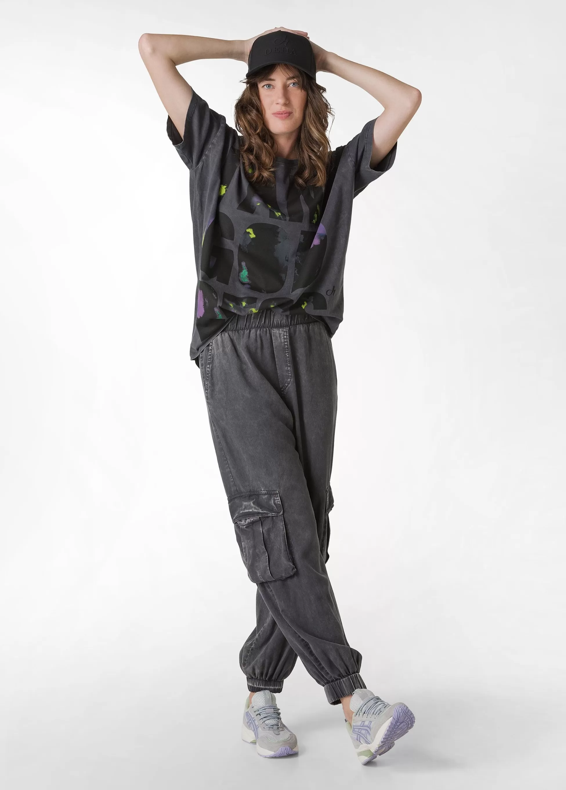 Donna DEHA Pantaloni*Pantalone Cargo In Tencel Effetto Marmo Nero