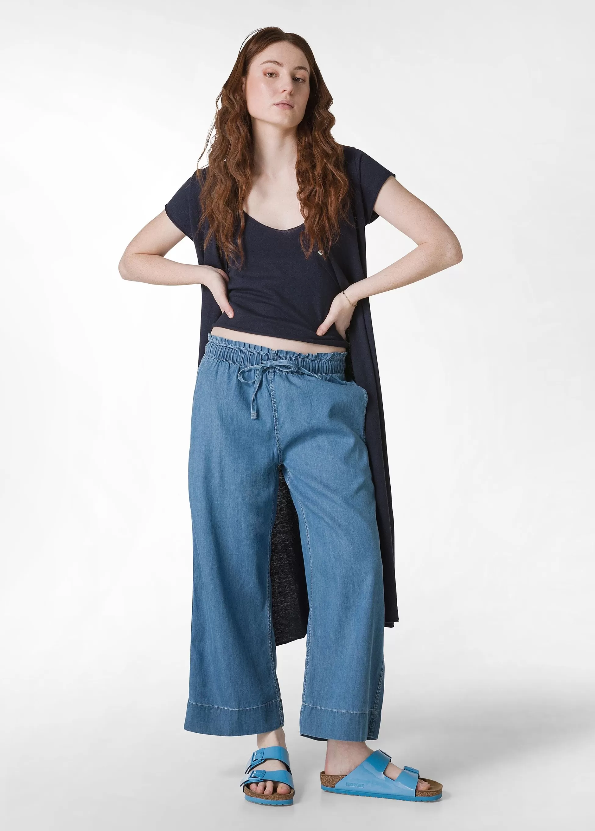 Donna DEHA Pantaloni*Pantalone Cropped In Denim Lyocell Blu