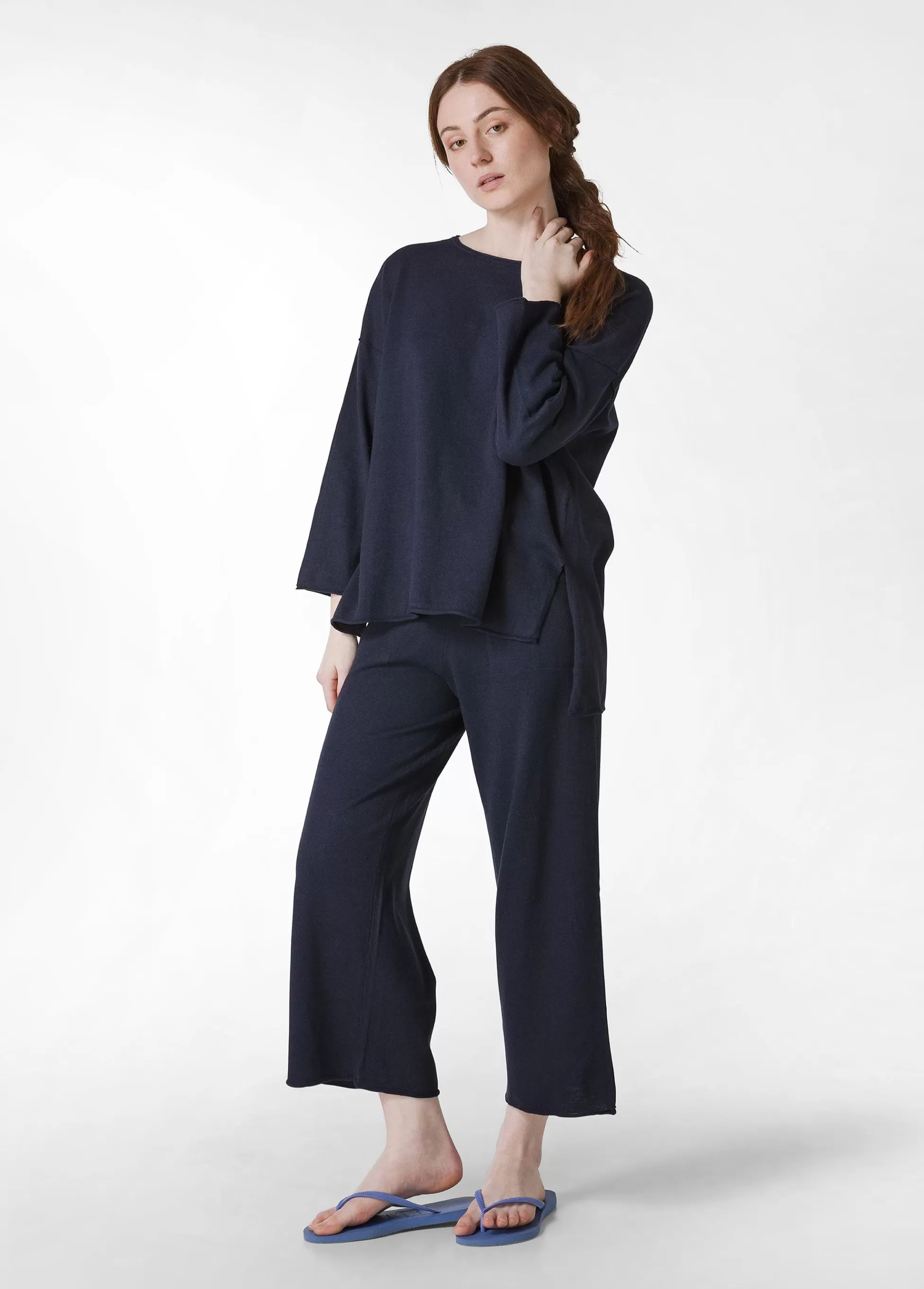 Donna DEHA Pantaloni*Pantalone Cropped In Maglia Blu