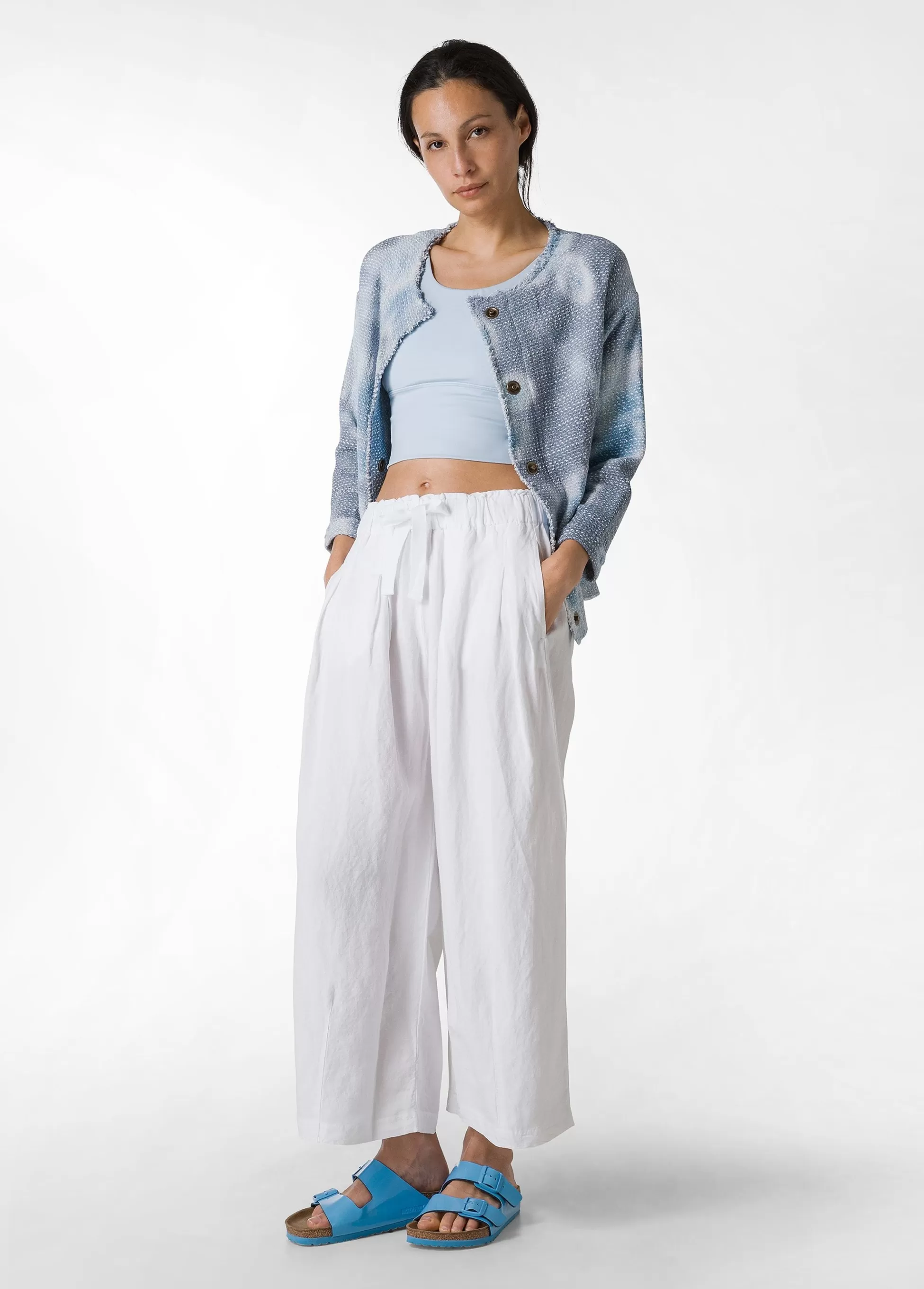 Donna DEHA Pantaloni*Pantalone Cropped Misto Lino E Lyocell Bianco