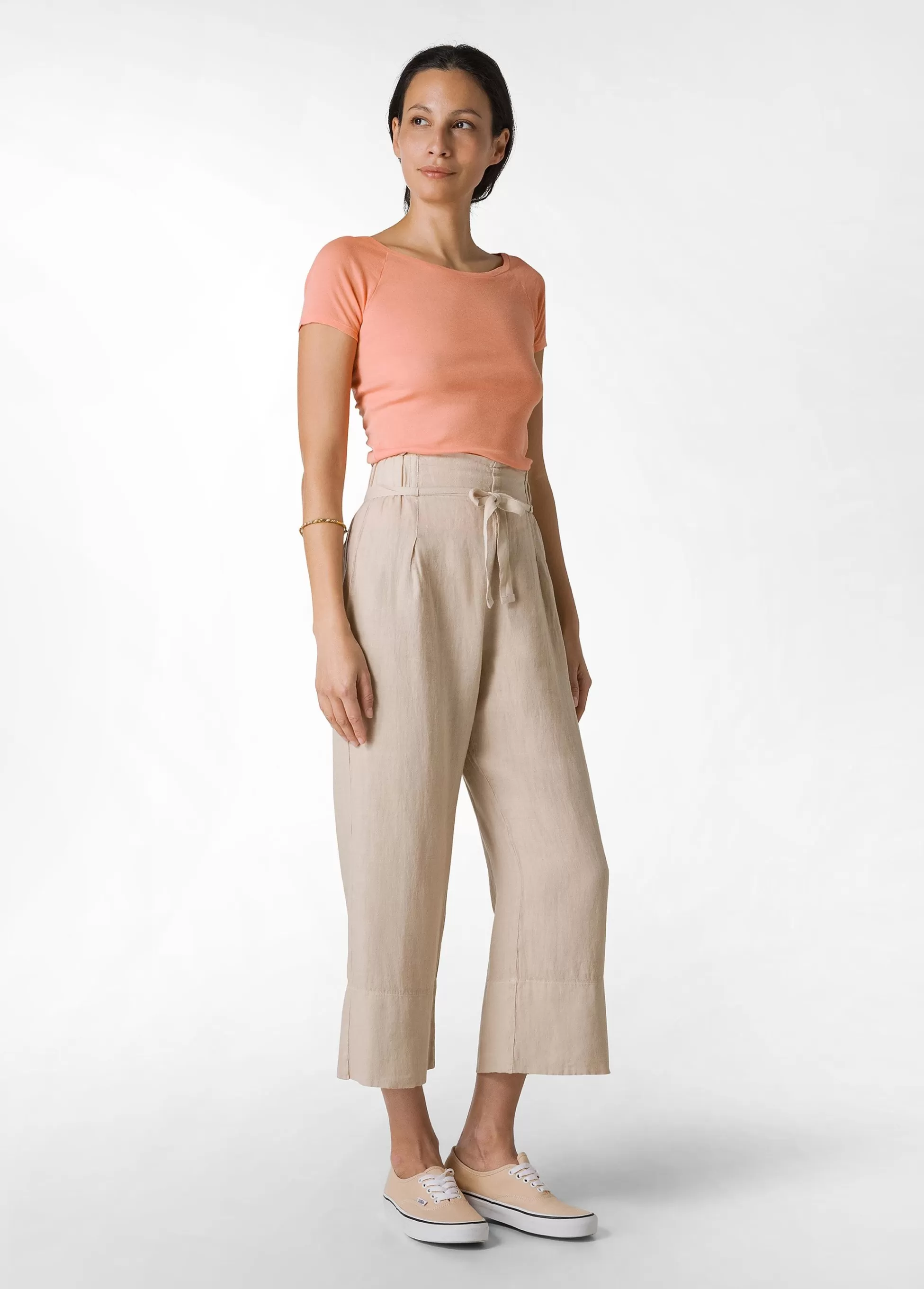 Donna DEHA Pantaloni*Pantalone Cropped Vita Alta In Lino Beige