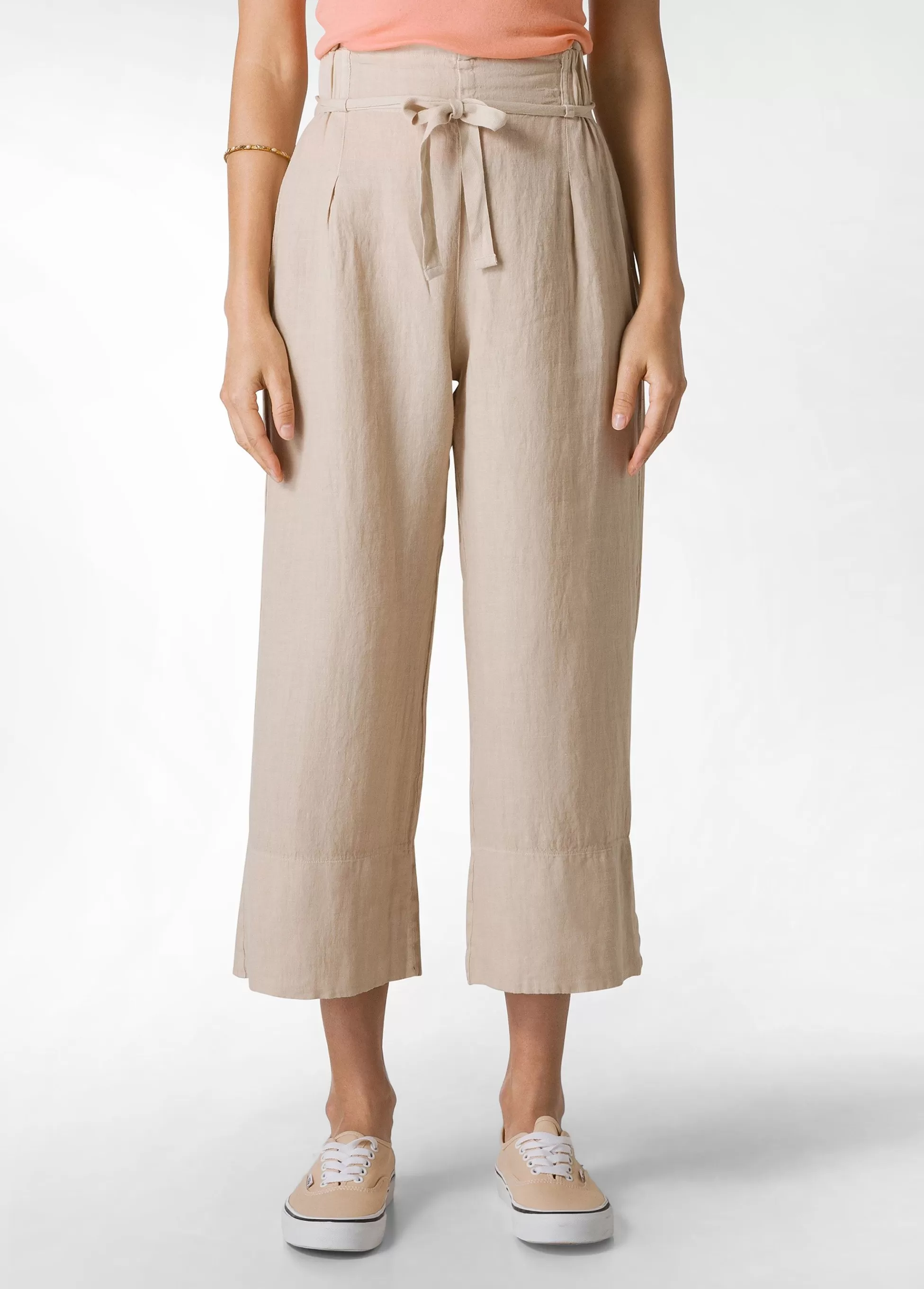 Donna DEHA Pantaloni*Pantalone Cropped Vita Alta In Lino Beige