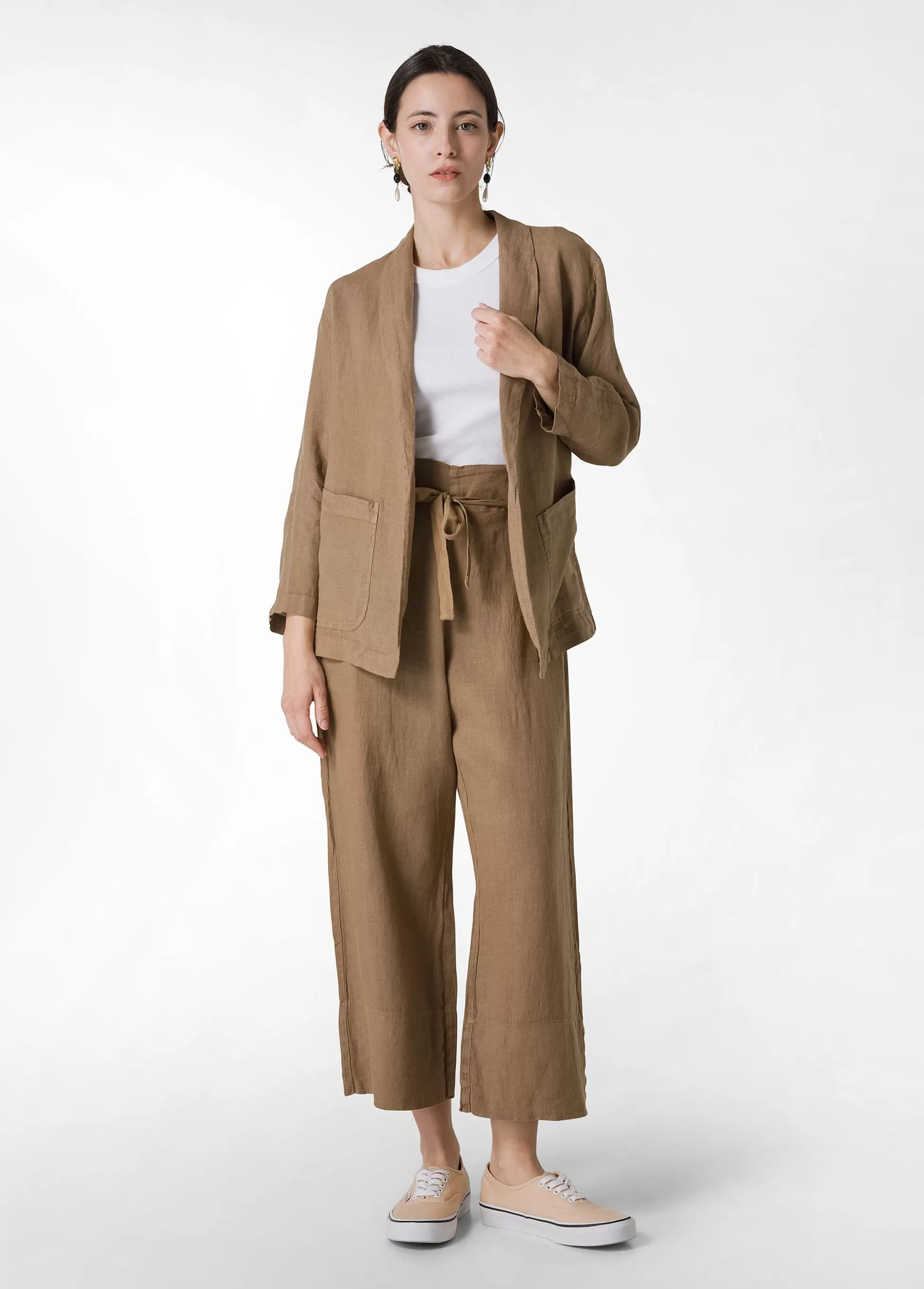 Donna DEHA Pantaloni*Pantalone Cropped Vita Alta In Lino Marrone