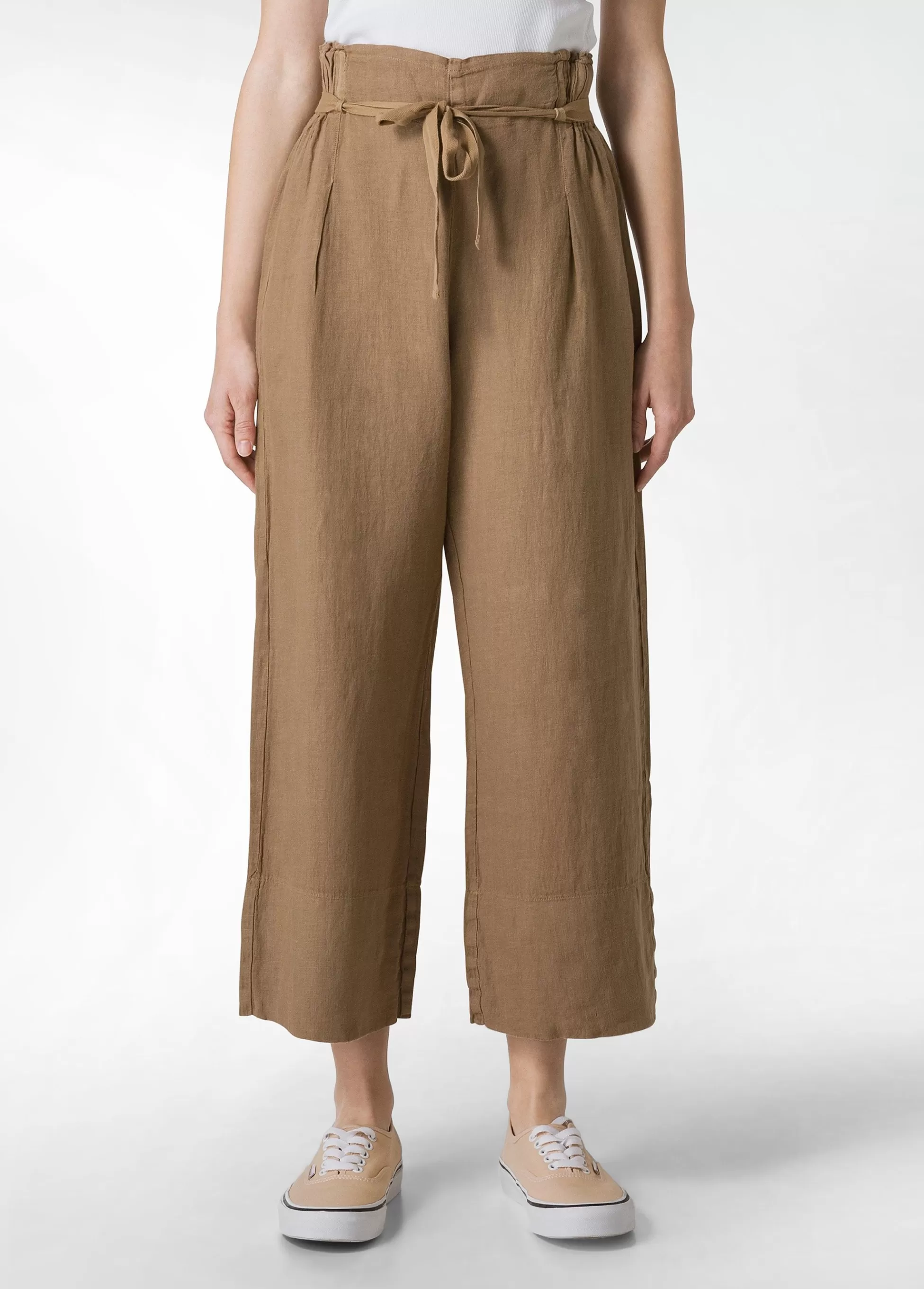 Donna DEHA Pantaloni*Pantalone Cropped Vita Alta In Lino Marrone