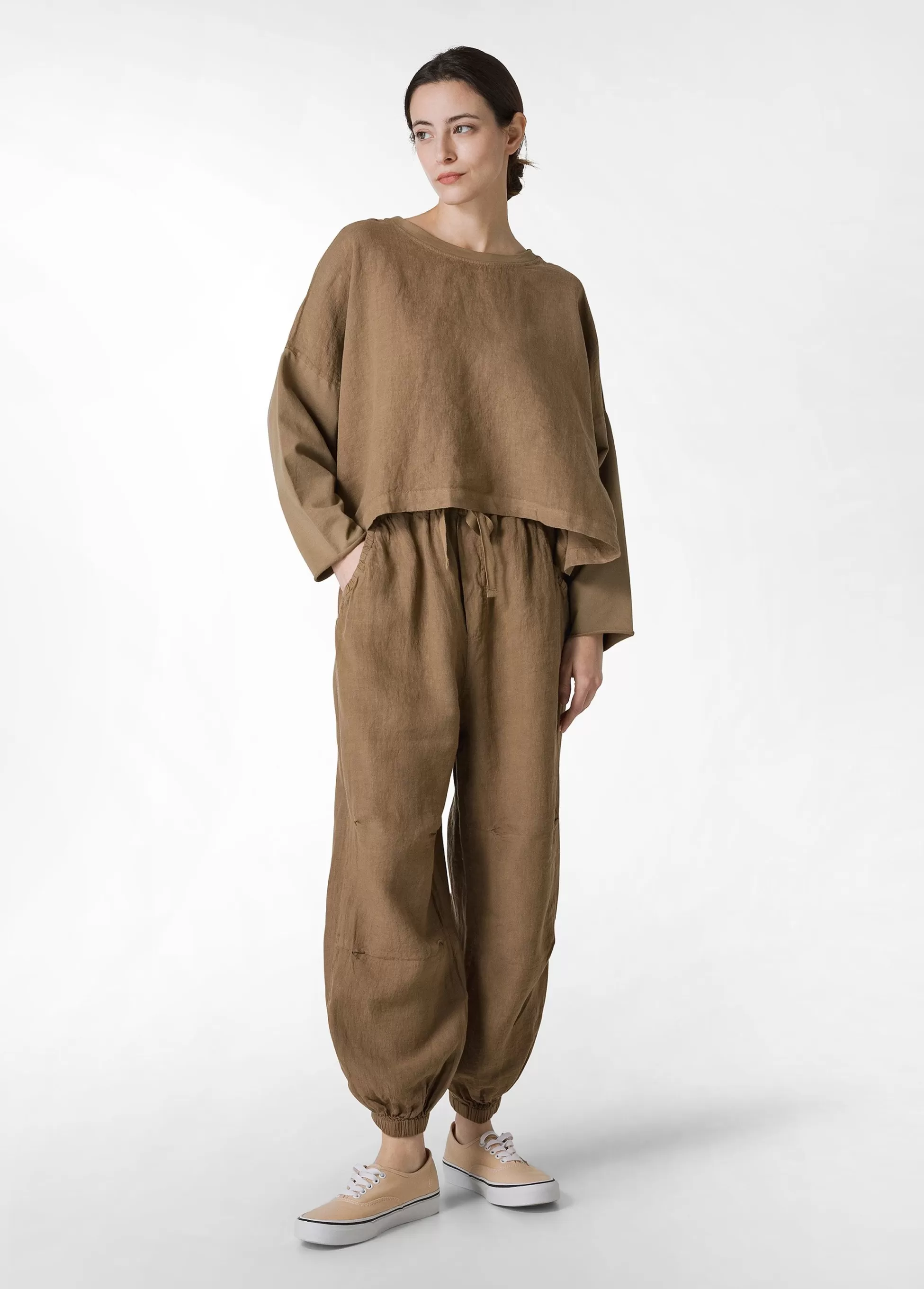 Donna DEHA Pantaloni*Pantalone Jogger In Lino Marrone