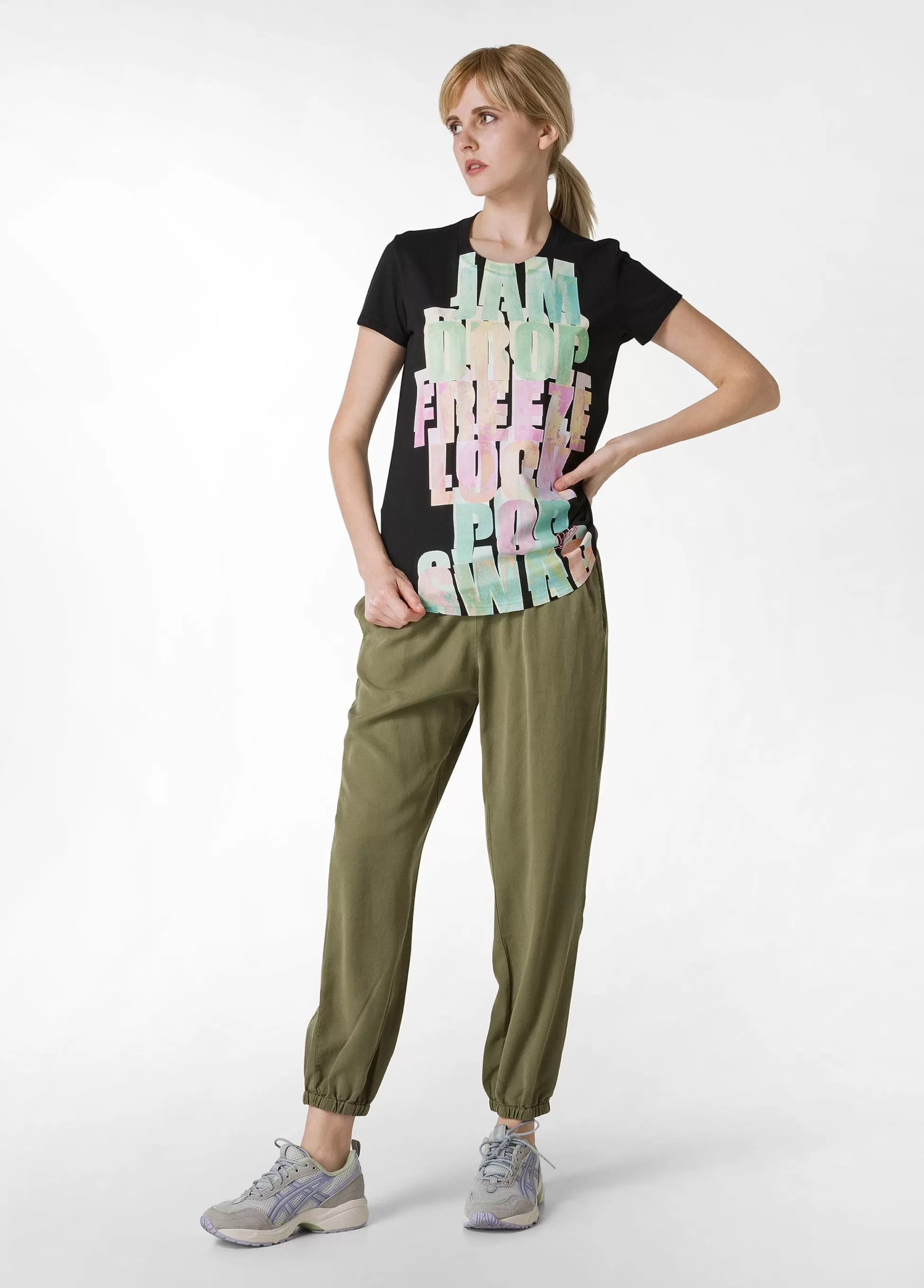 Donna DEHA Pantaloni*Pantalone Jogger In Twill Tencel Verde