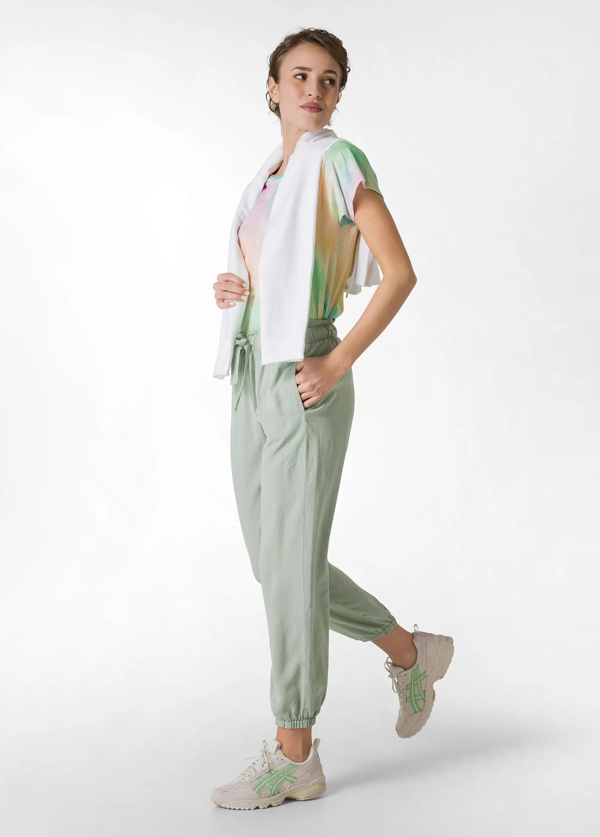Donna DEHA Pantaloni*Pantalone Jogger In Twill Tencel Verde