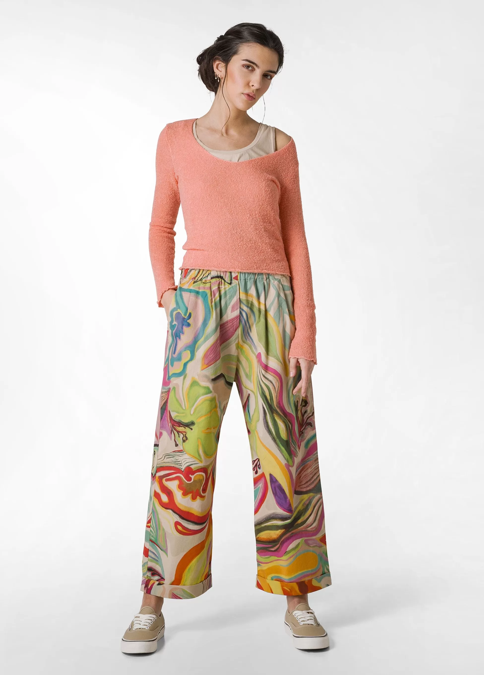 Donna DEHA Pantaloni*Pantalone Relaxed Flower Power Verde