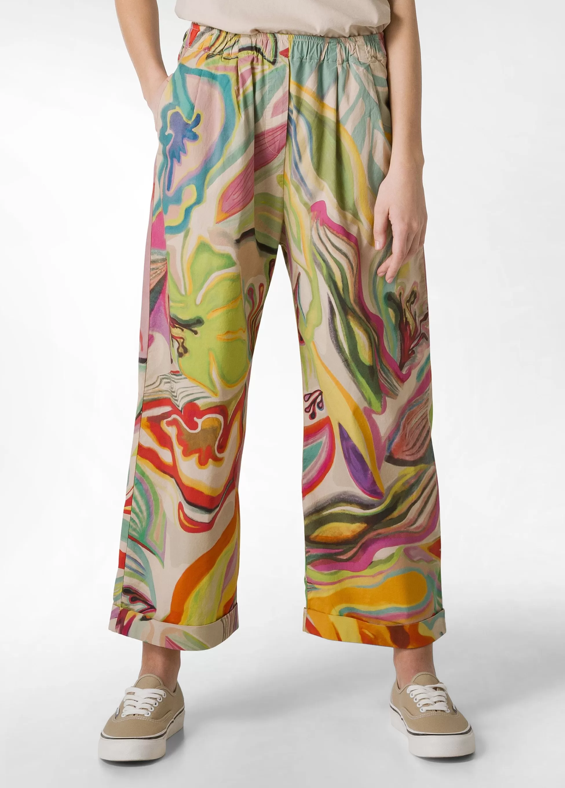 Donna DEHA Pantaloni*Pantalone Relaxed Flower Power Verde