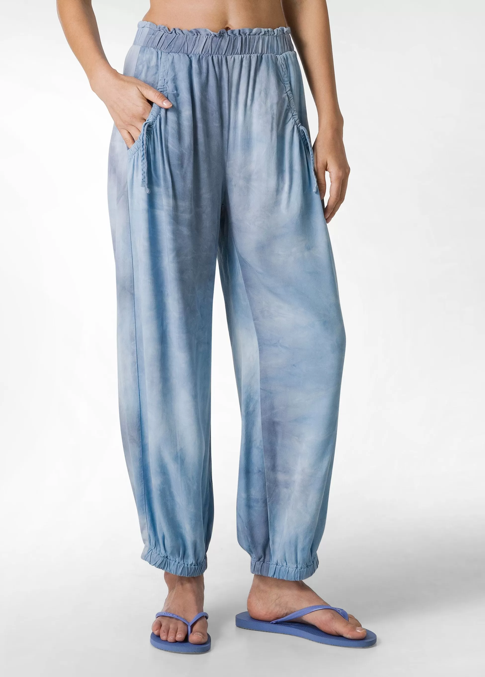Donna DEHA Pantaloni*Pantalone Relaxed In Twill Effetto Batik Blu