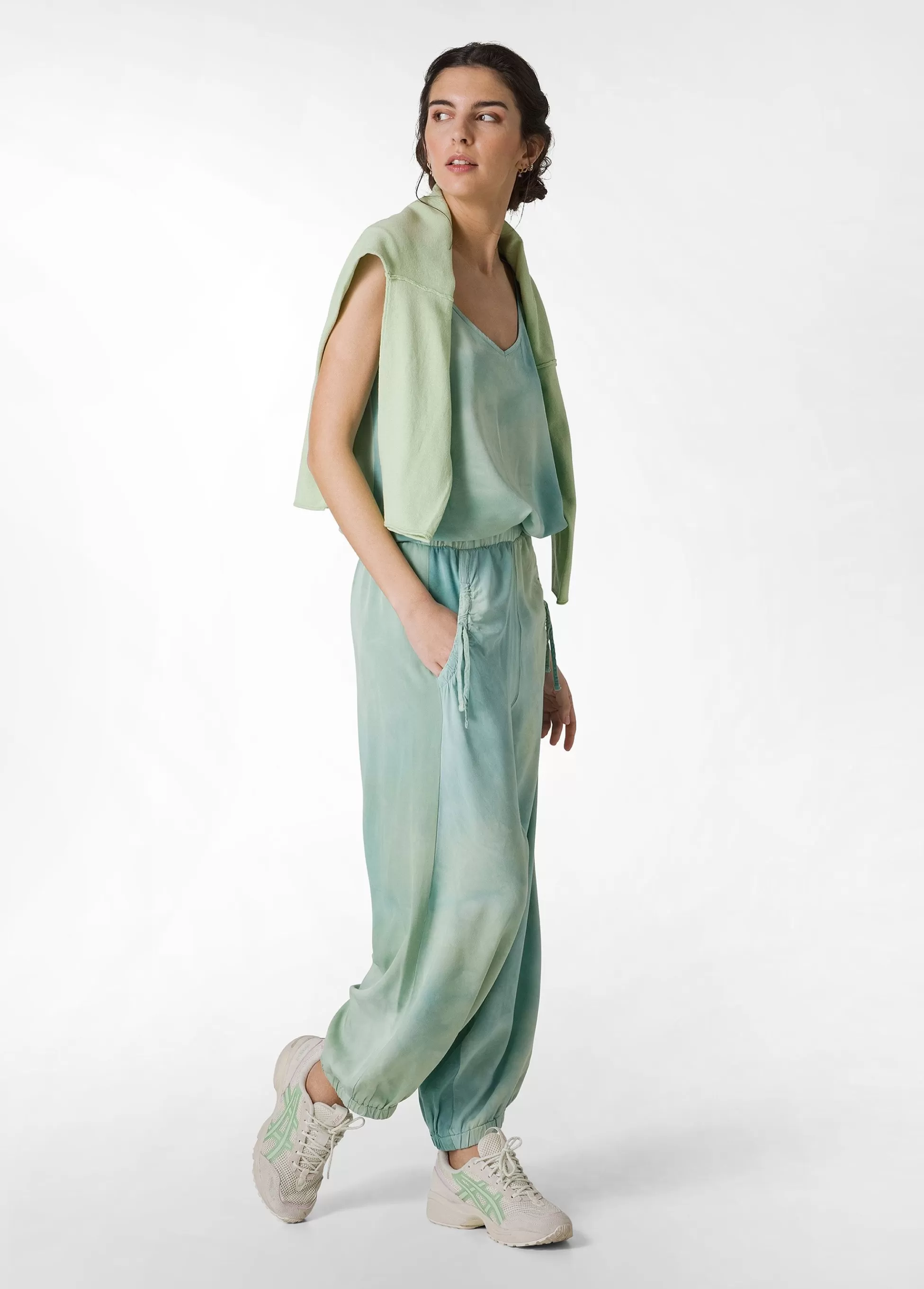 Donna DEHA Pantaloni*Pantalone Relaxed In Twill Effetto Batik Verde