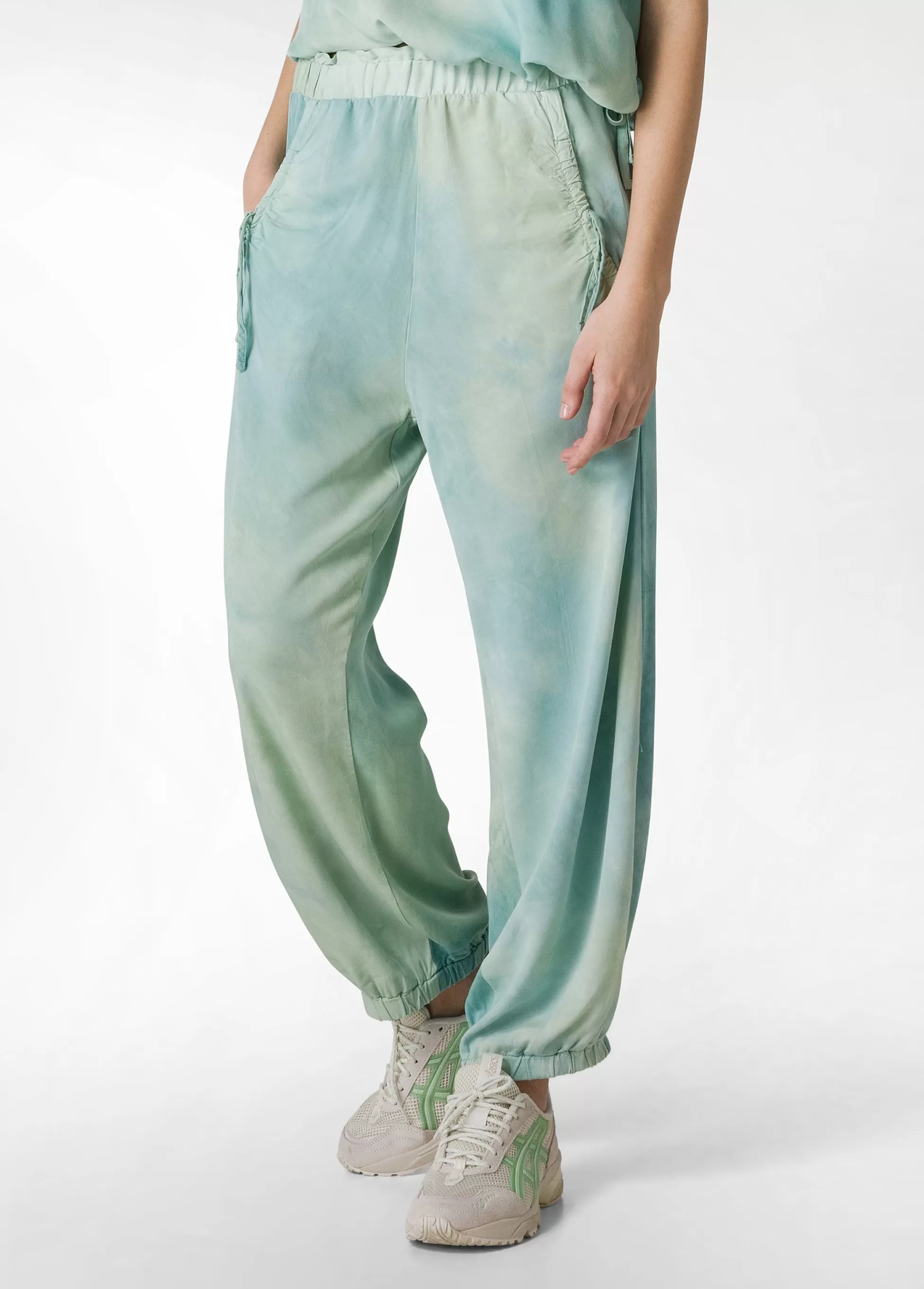 Donna DEHA Pantaloni*Pantalone Relaxed In Twill Effetto Batik Verde