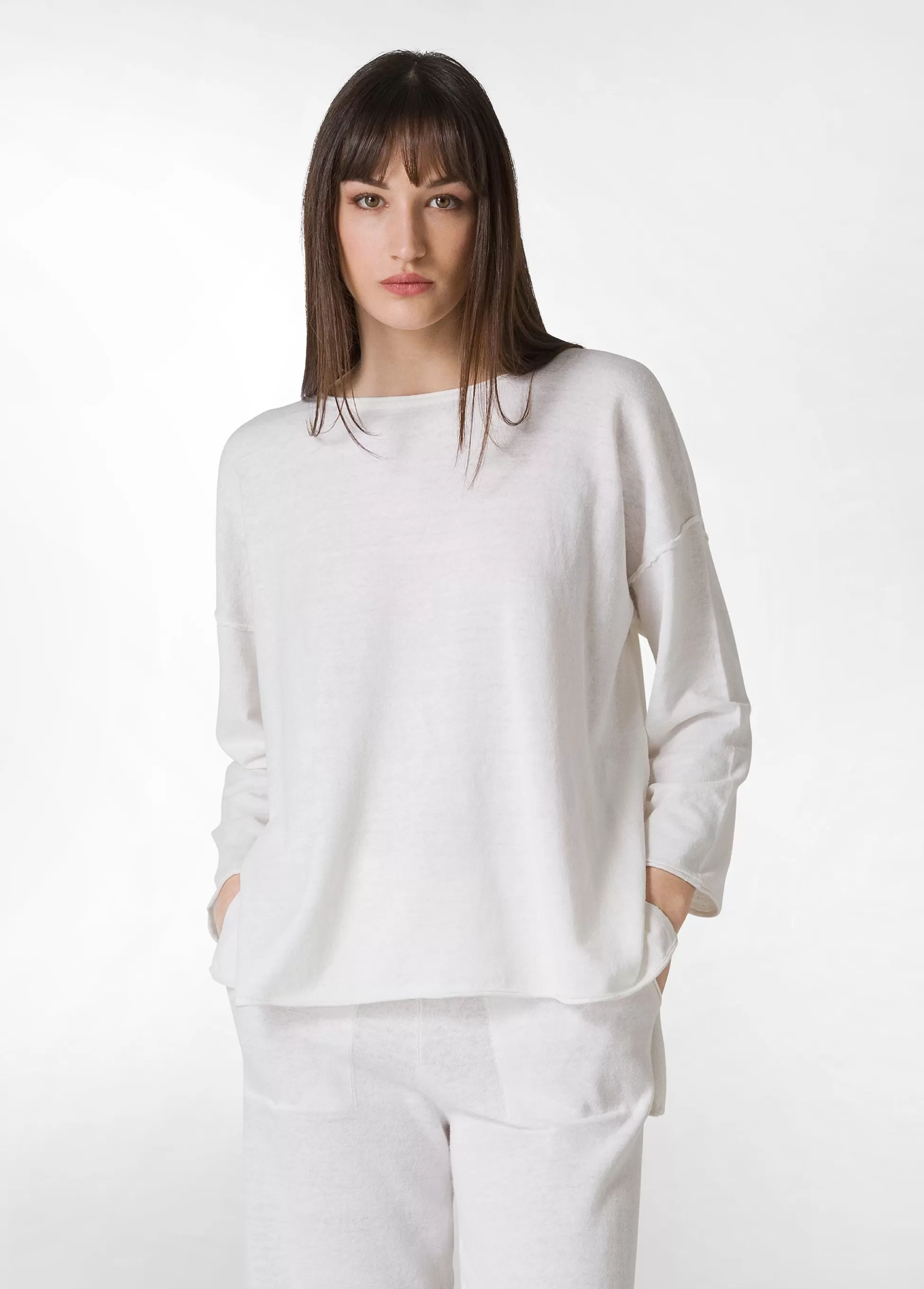 Donna DEHA Felpe & Maglieria*Pullover Ampio In Lino Bianco