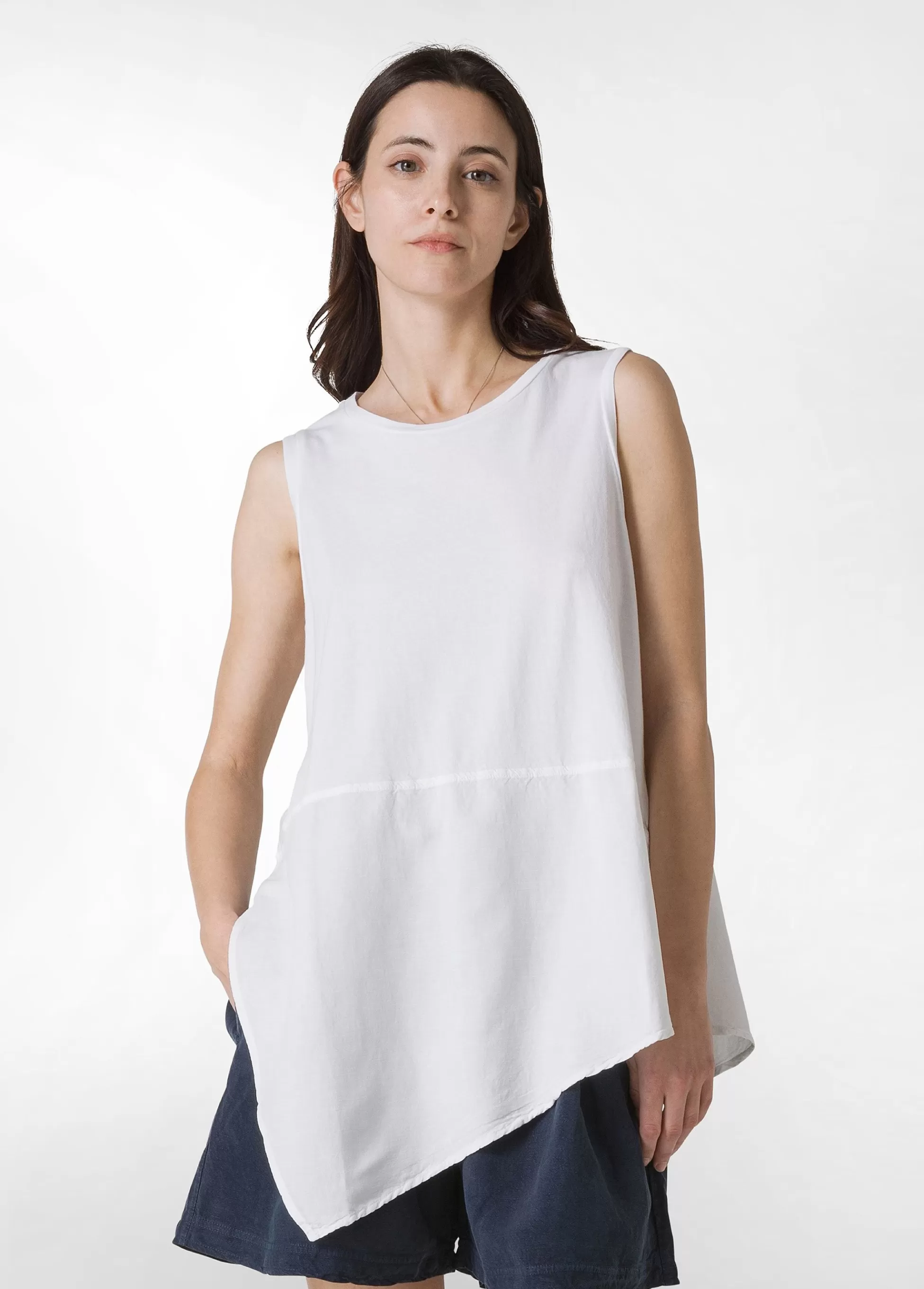 Donna DEHA Top & T-Shirts*Top Asimmetrico Con Inserti In Lino Bianco