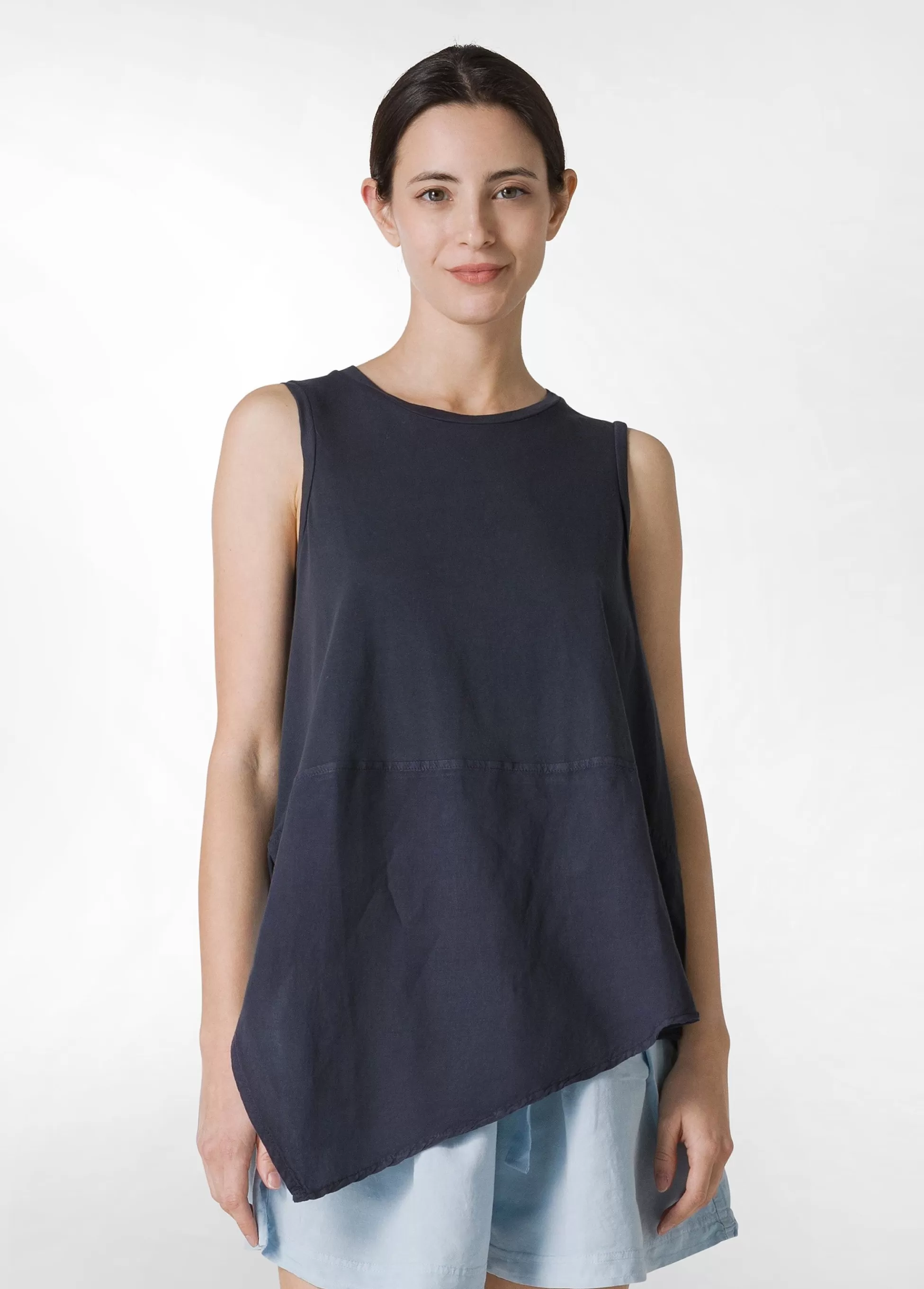 Donna DEHA Top & T-Shirts*Top Asimmetrico Con Inserti In Lino Blu