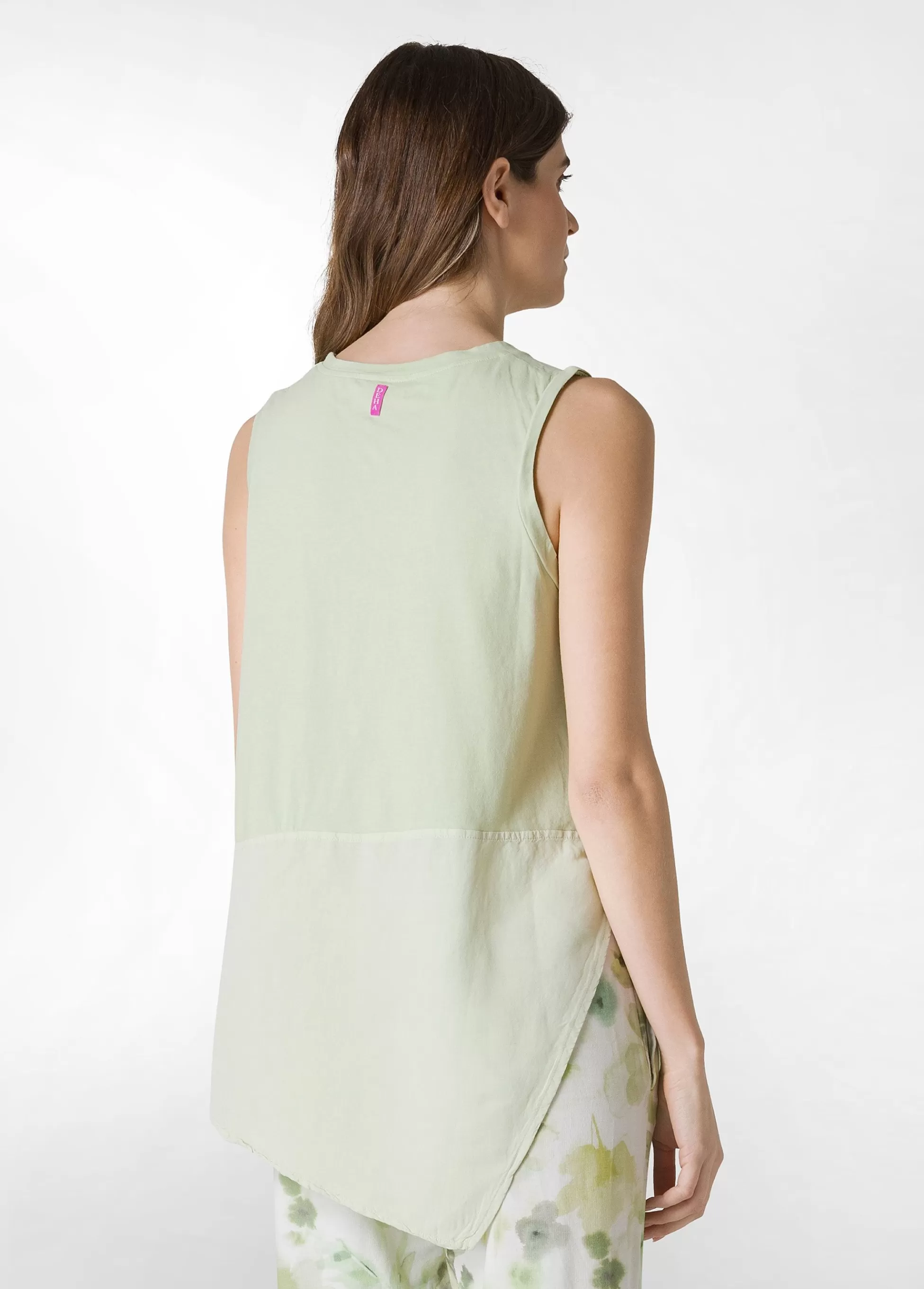 Donna DEHA Top & T-Shirts*Top Asimmetrico Con Inserti In Lino Verde