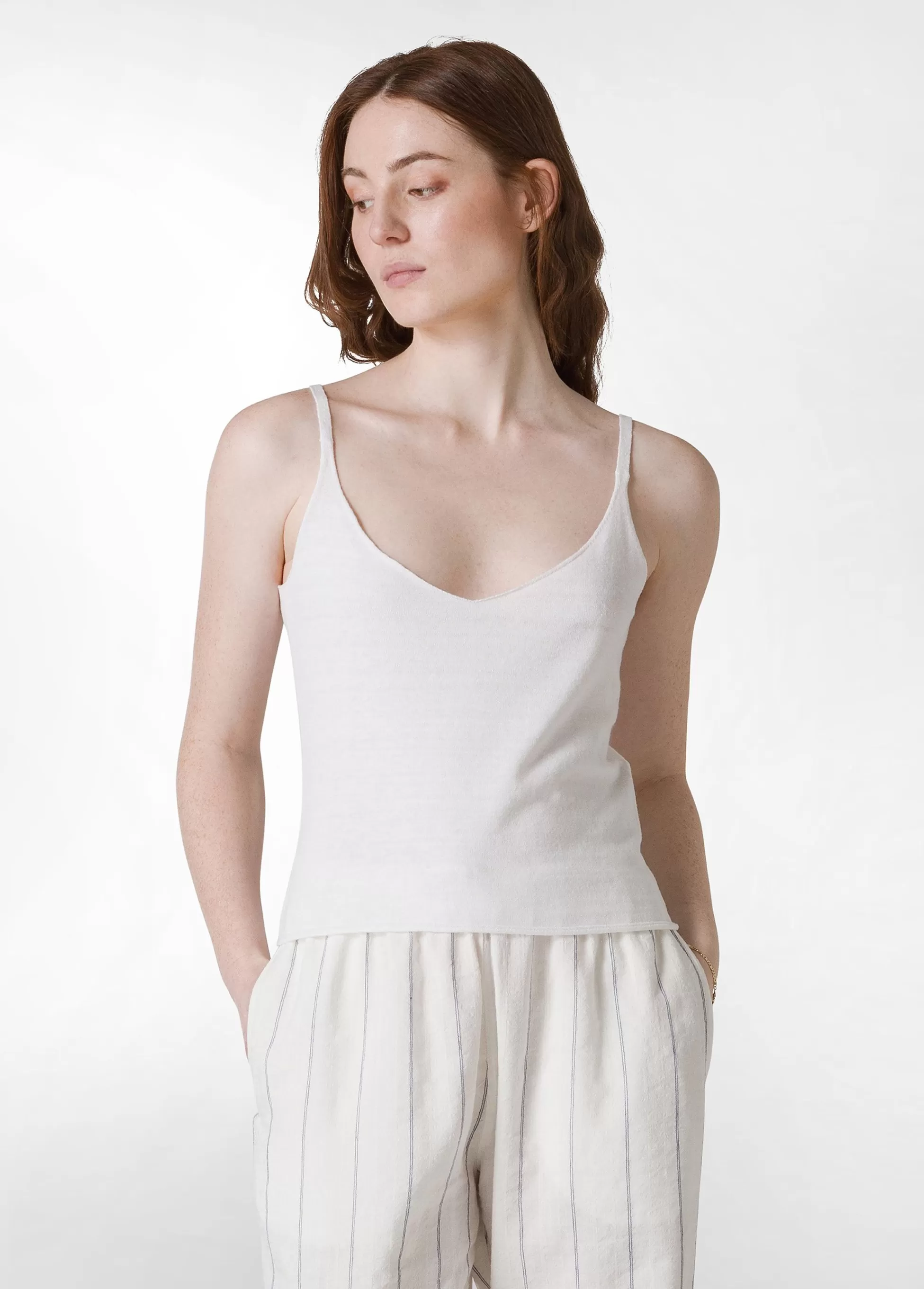 Donna DEHA Top & T-Shirts*Top In Maglia Misto Lino Con Spalline Bianco