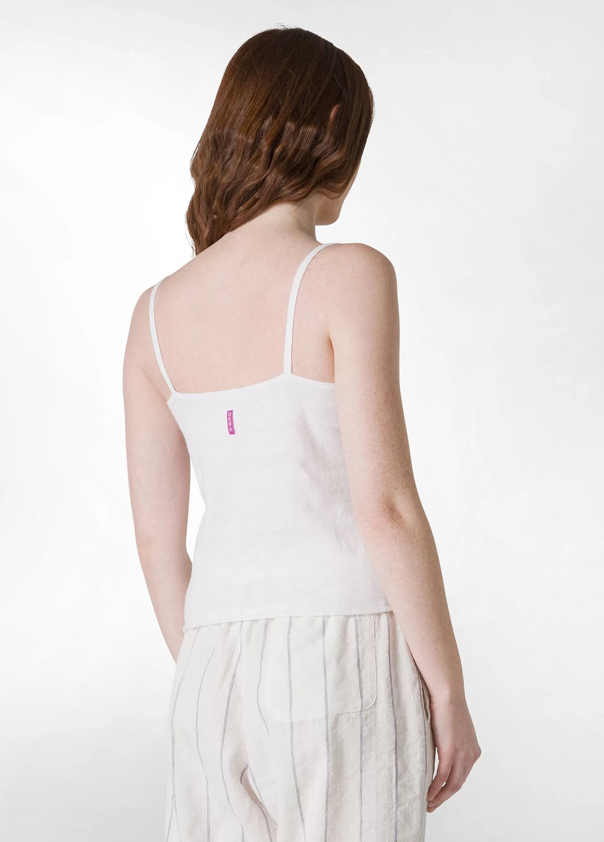 Donna DEHA Top & T-Shirts*Top In Maglia Misto Lino Con Spalline Bianco