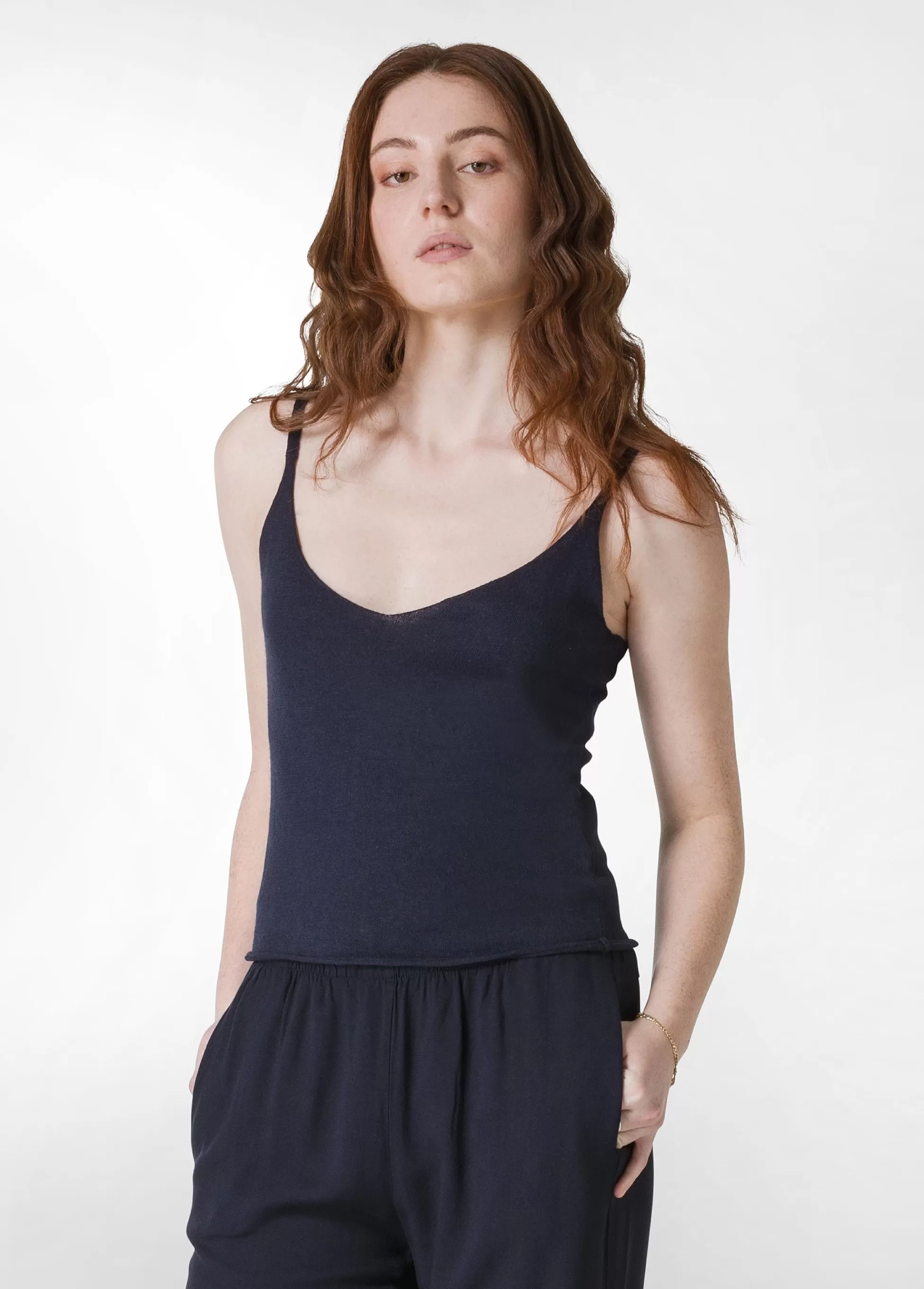 Donna DEHA Top & T-Shirts*Top In Maglia Misto Lino Con Spalline Blu